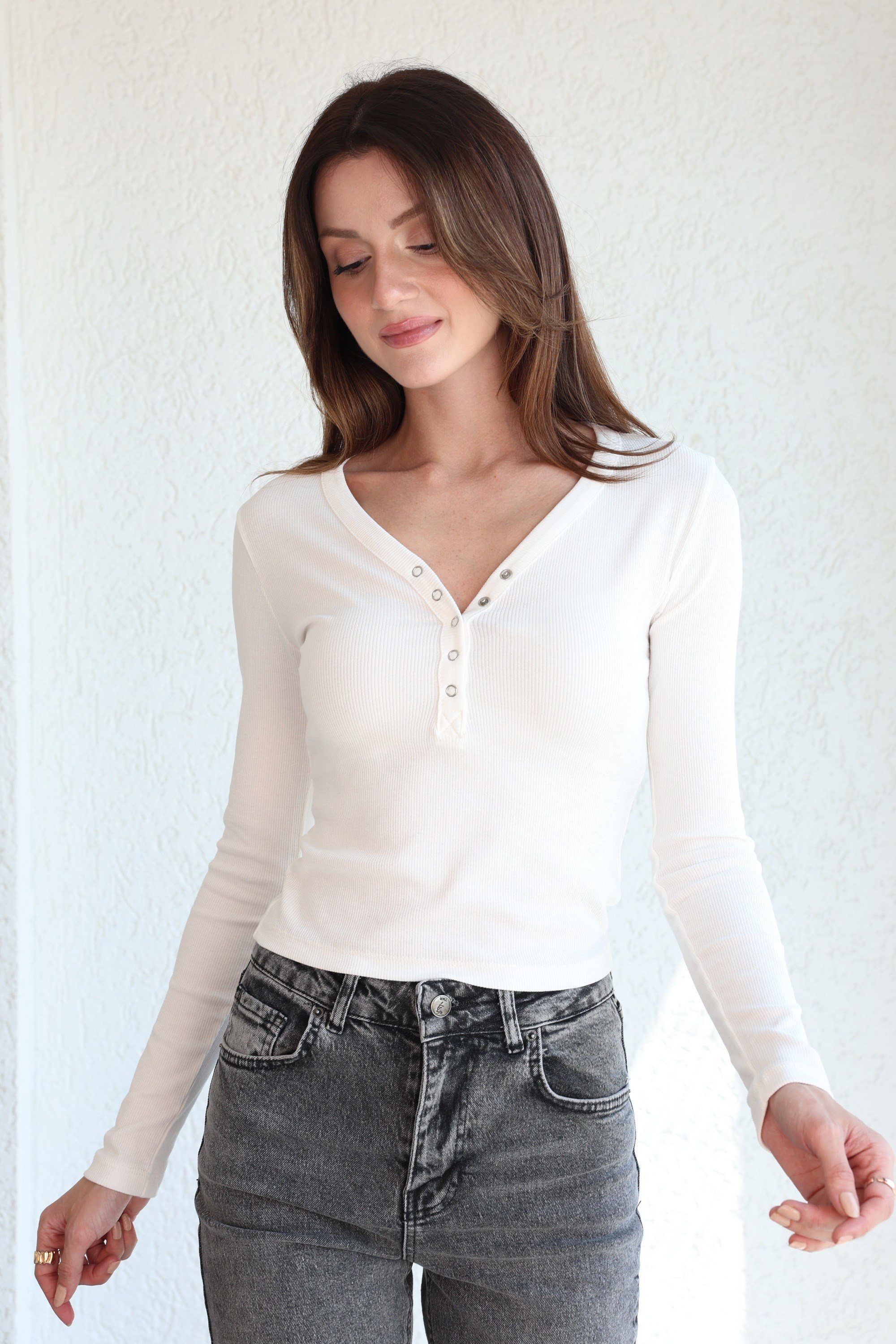 BluzV Yaka Çıtçıtlı Bluz