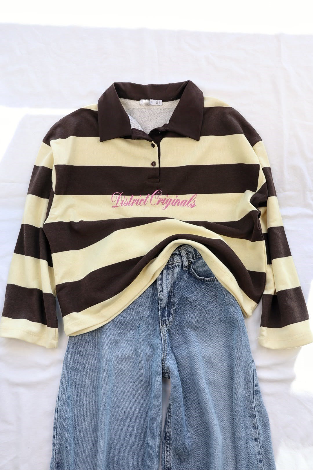 SweatPolo Yaka Düğmeli Çizgili Sweat