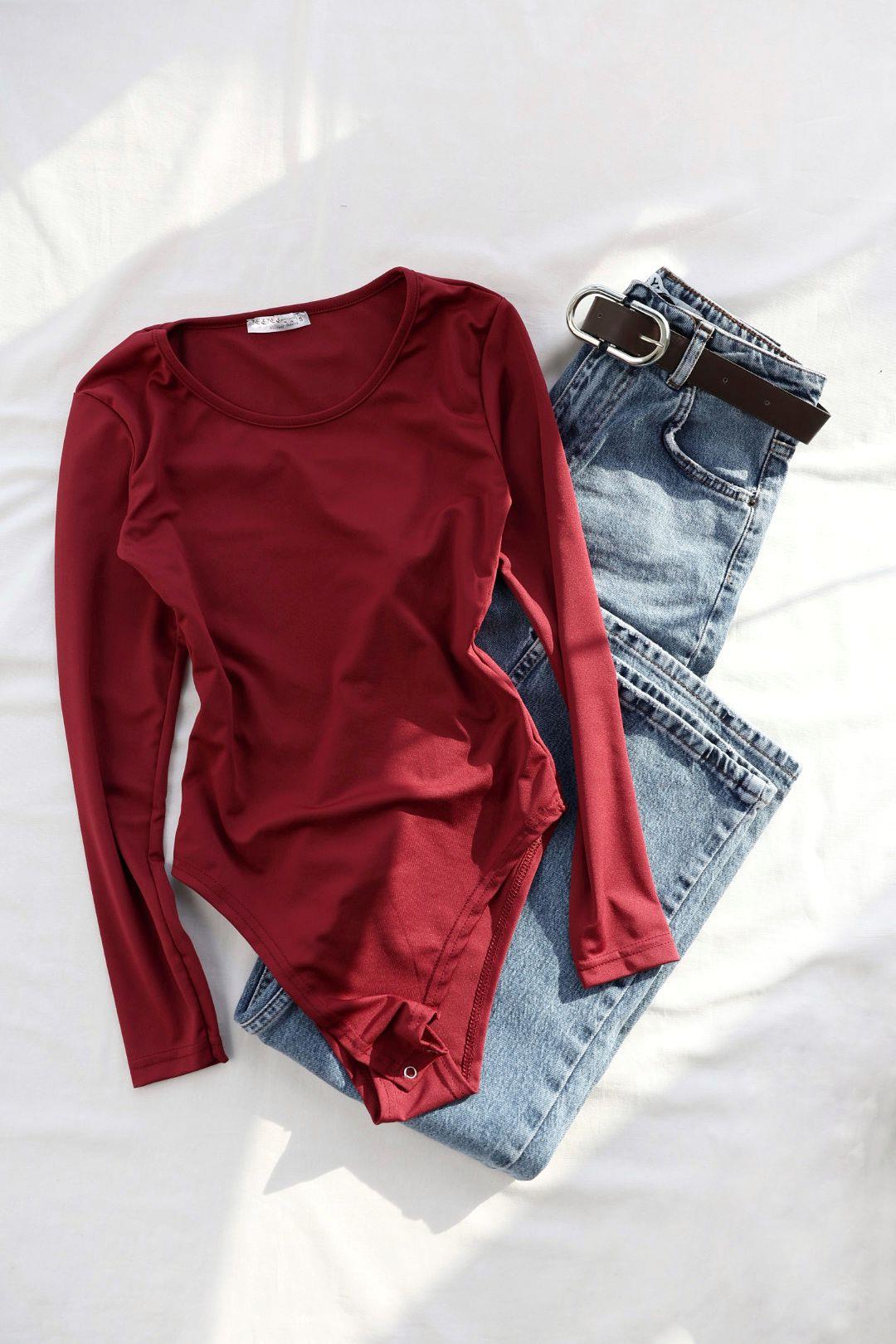 BodysuitBisiklet Yaka Uzun Kol Zıbın