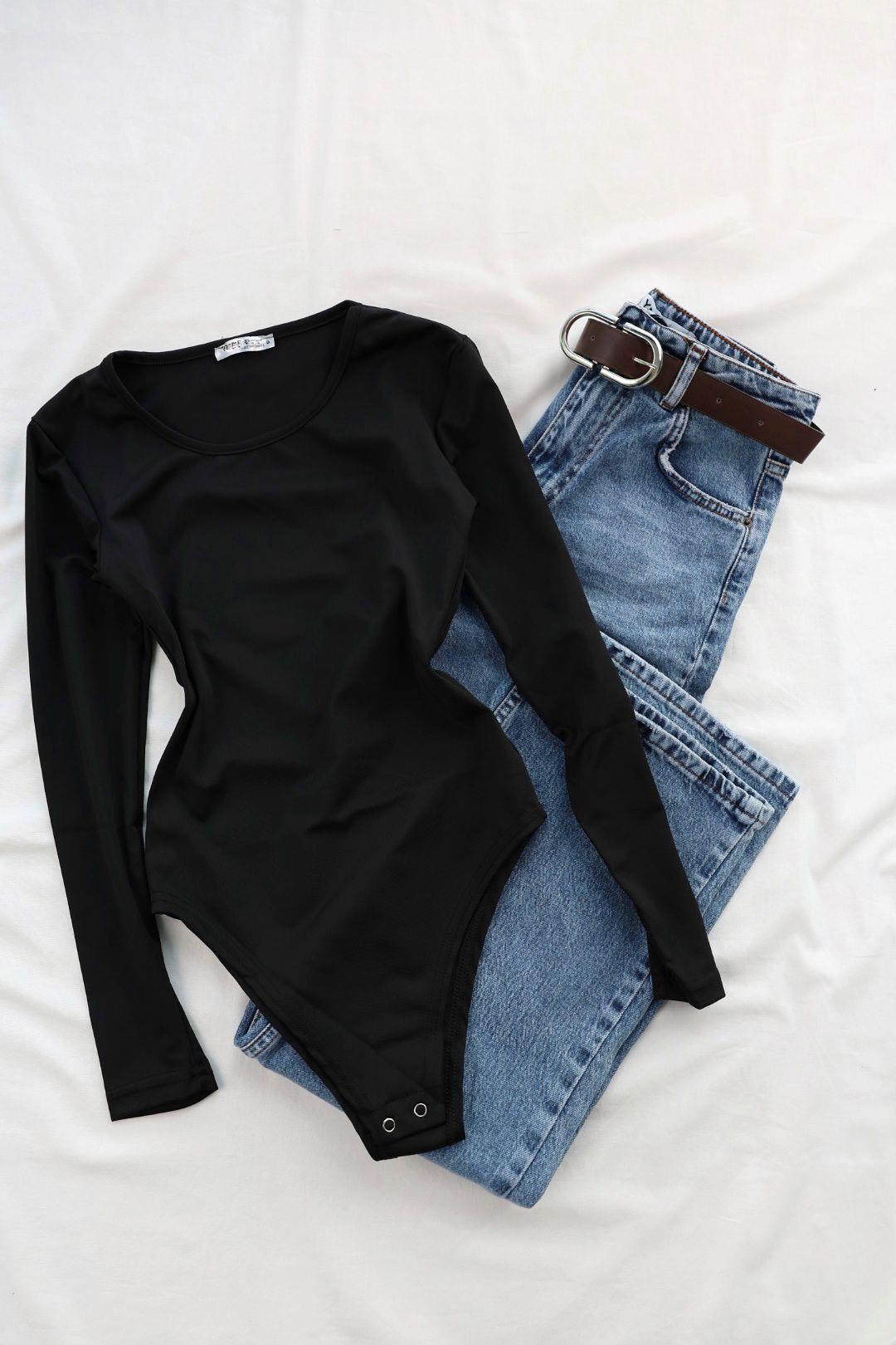 BodysuitBisiklet Yaka Uzun Kol Zıbın