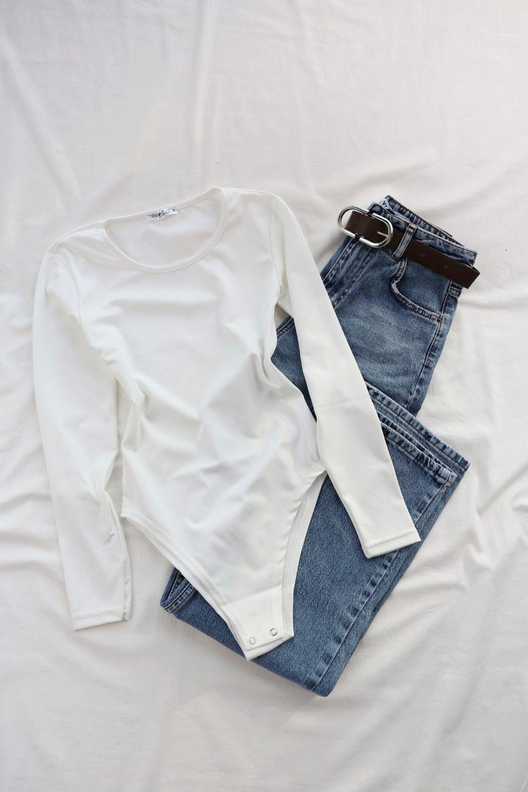 BodysuitBisiklet Yaka Uzun Kol Zıbın