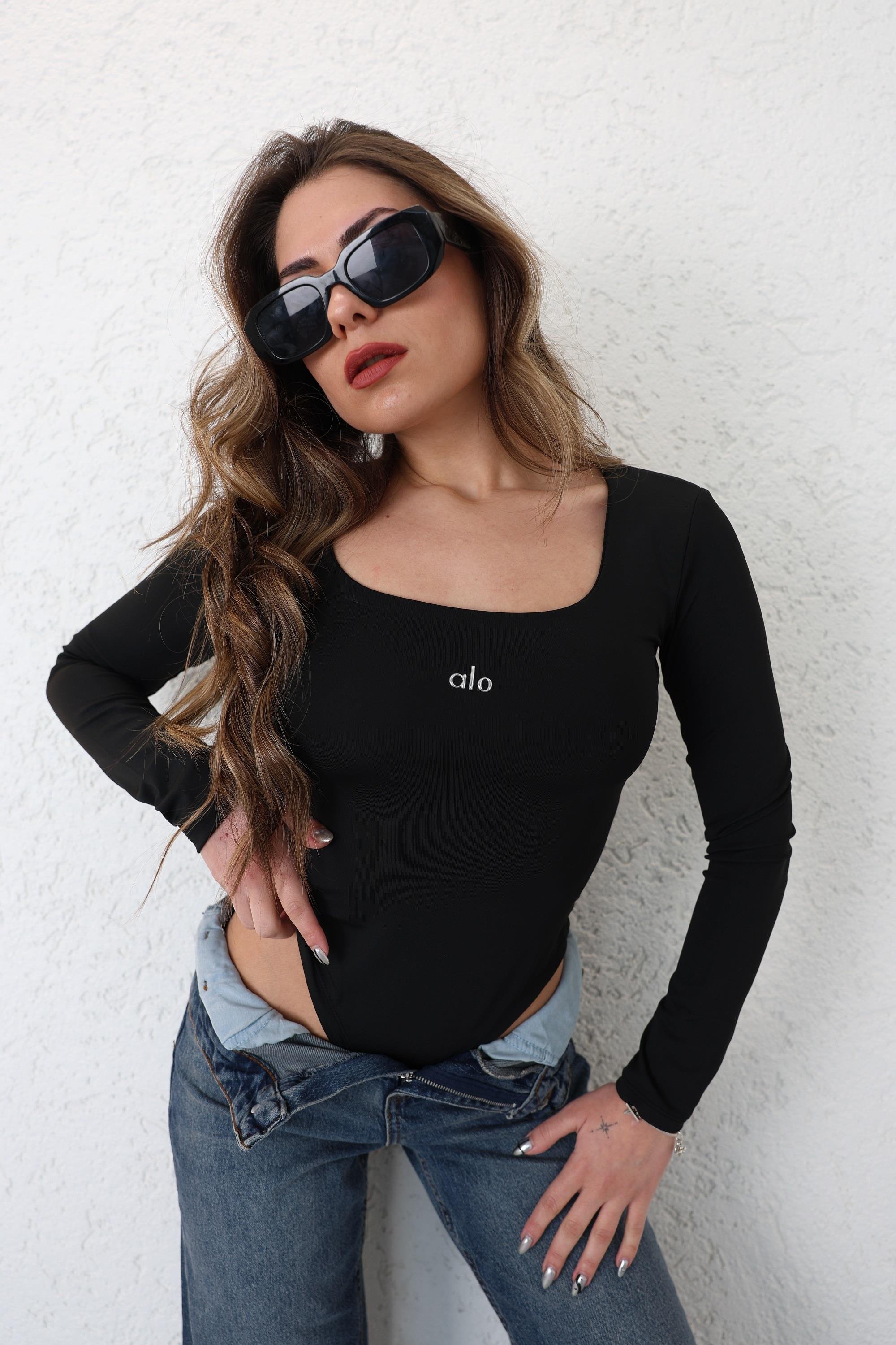 BodysuitAlo Kare Yaka Uzun Kol Zıbın