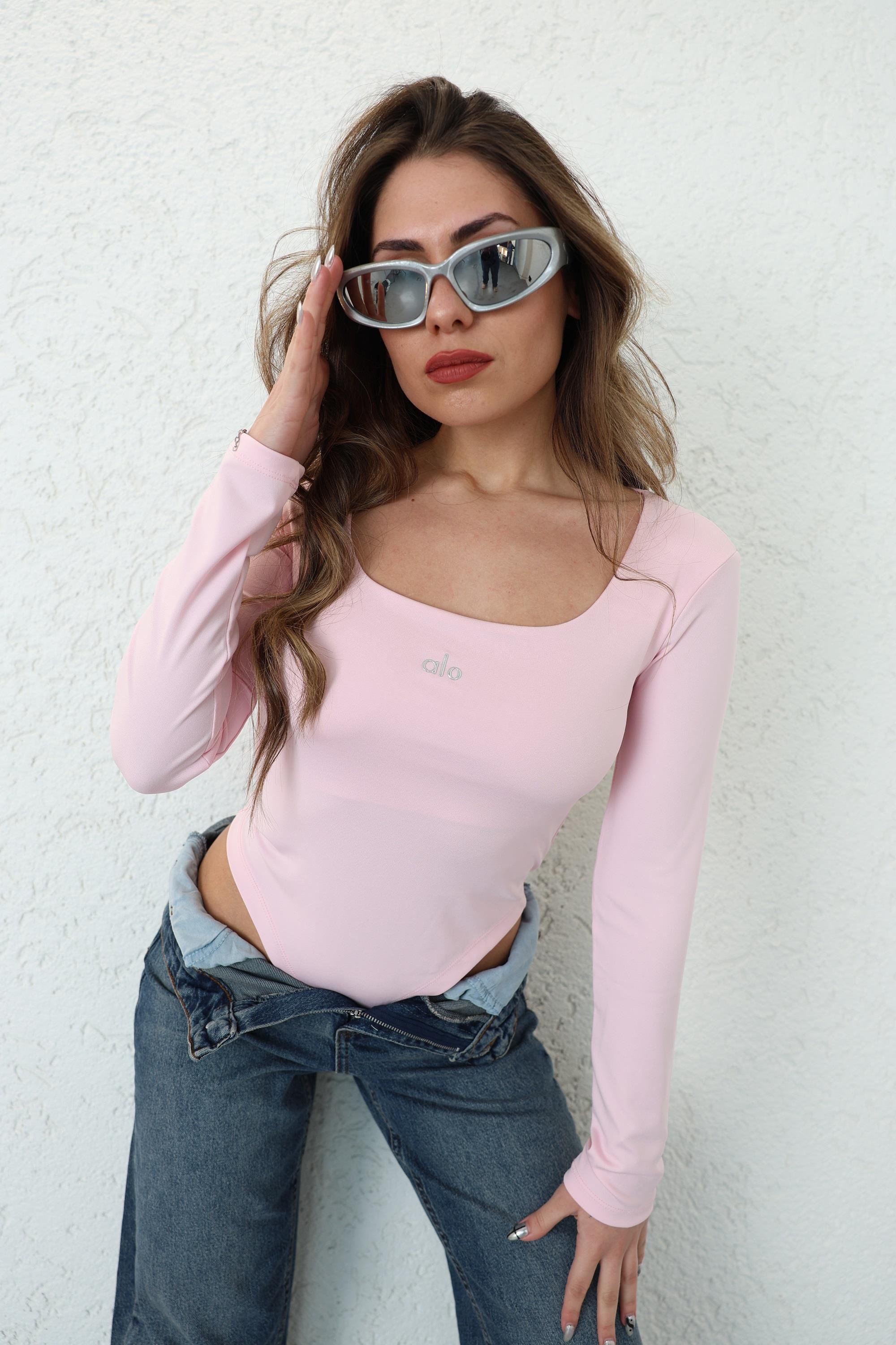 BodysuitAlo Kare Yaka Uzun Kol Zıbın