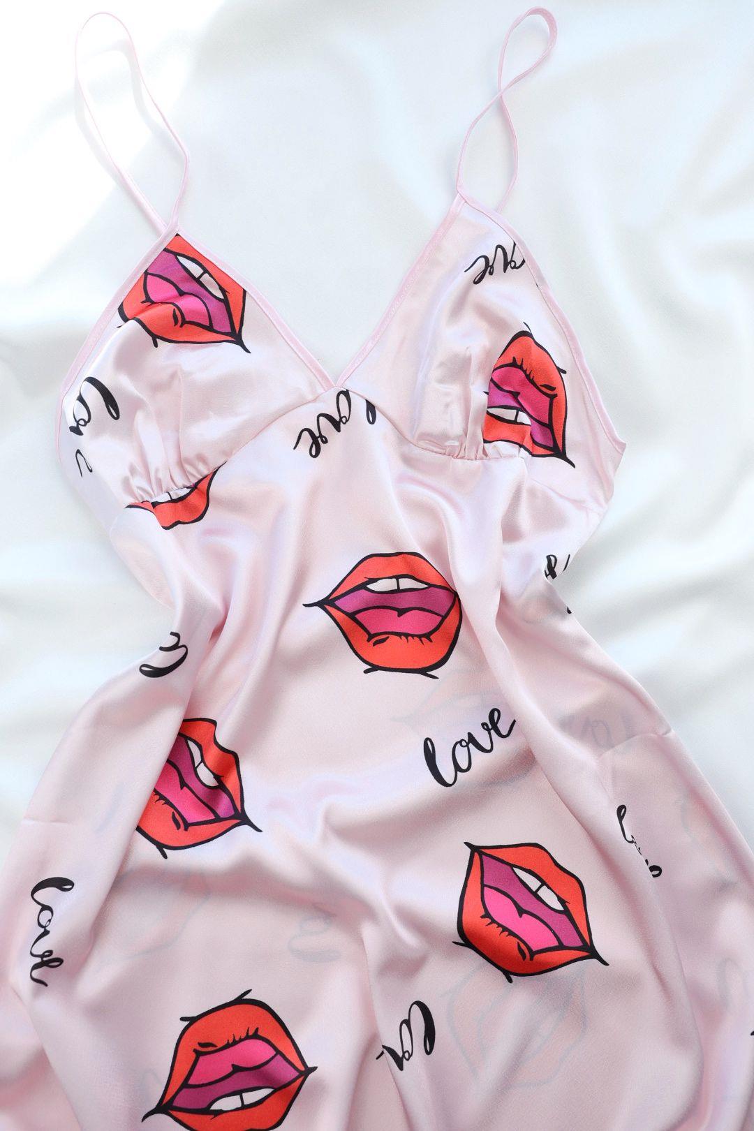 GecelikAskılı Desenli Saten Gecelik