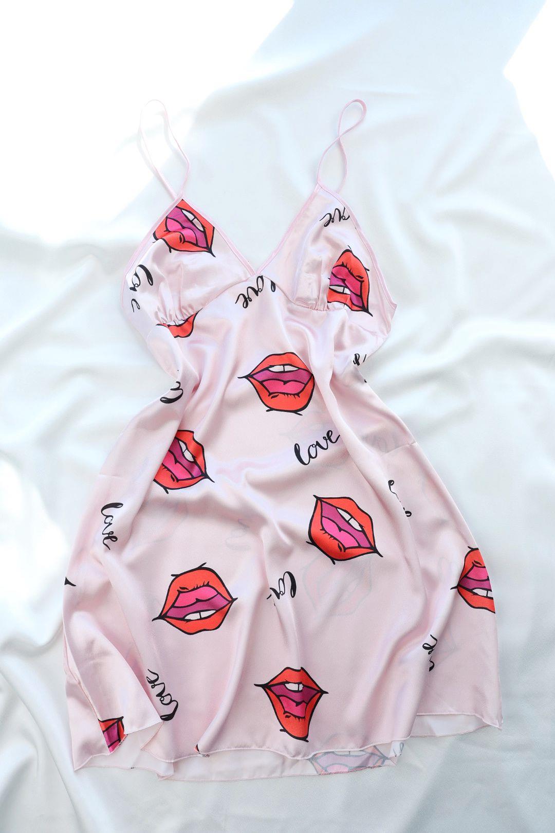 GecelikAskılı Desenli Saten Gecelik