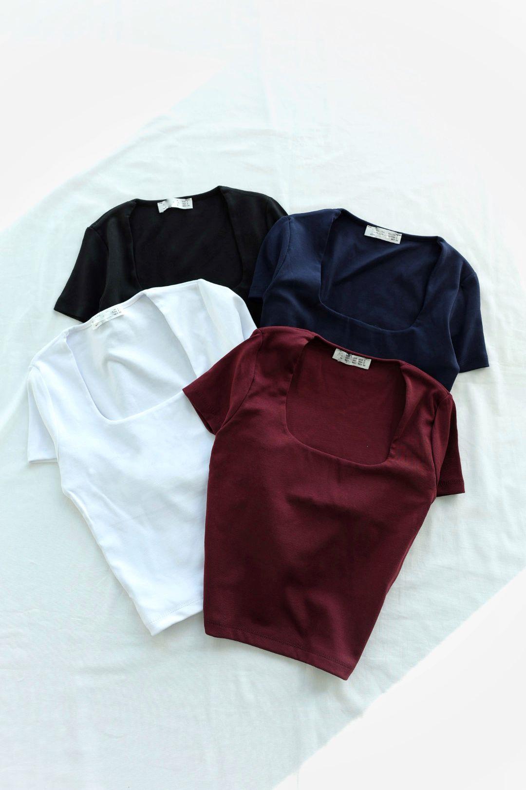 TshirtKare Yaka Likralı Ribana Bluz