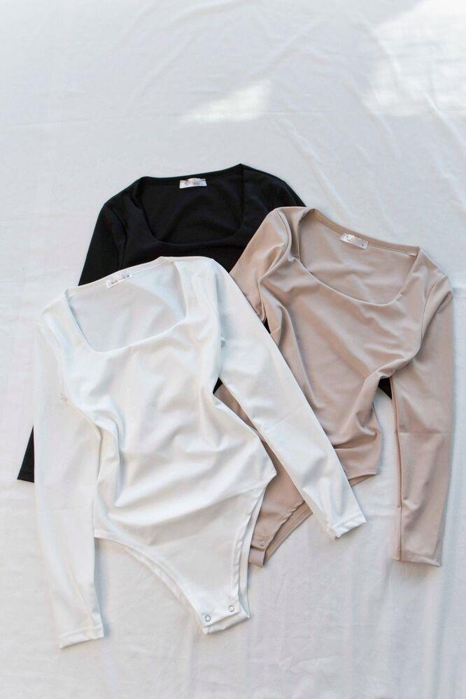 Kare Yaka Uzun Kol Bodysuit