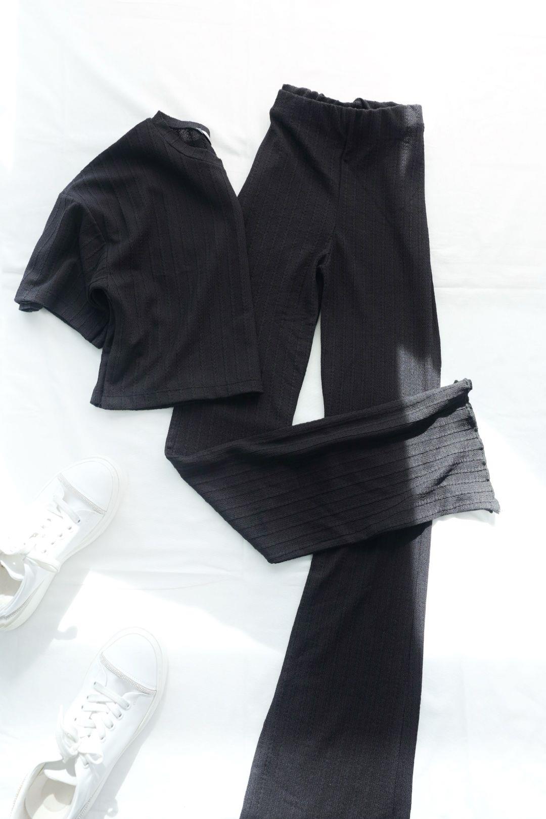 Pantolon TakımKendinden Çizgili Crop İspanyol Pantolon Takım