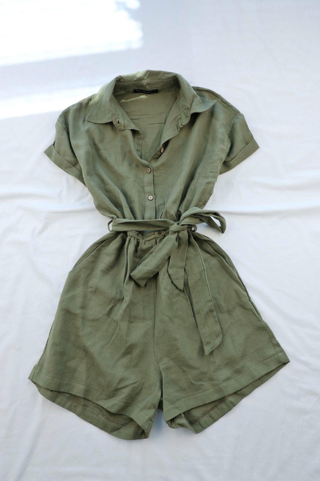 TulumBeli Lastikli Önü Düğmeli Tulum