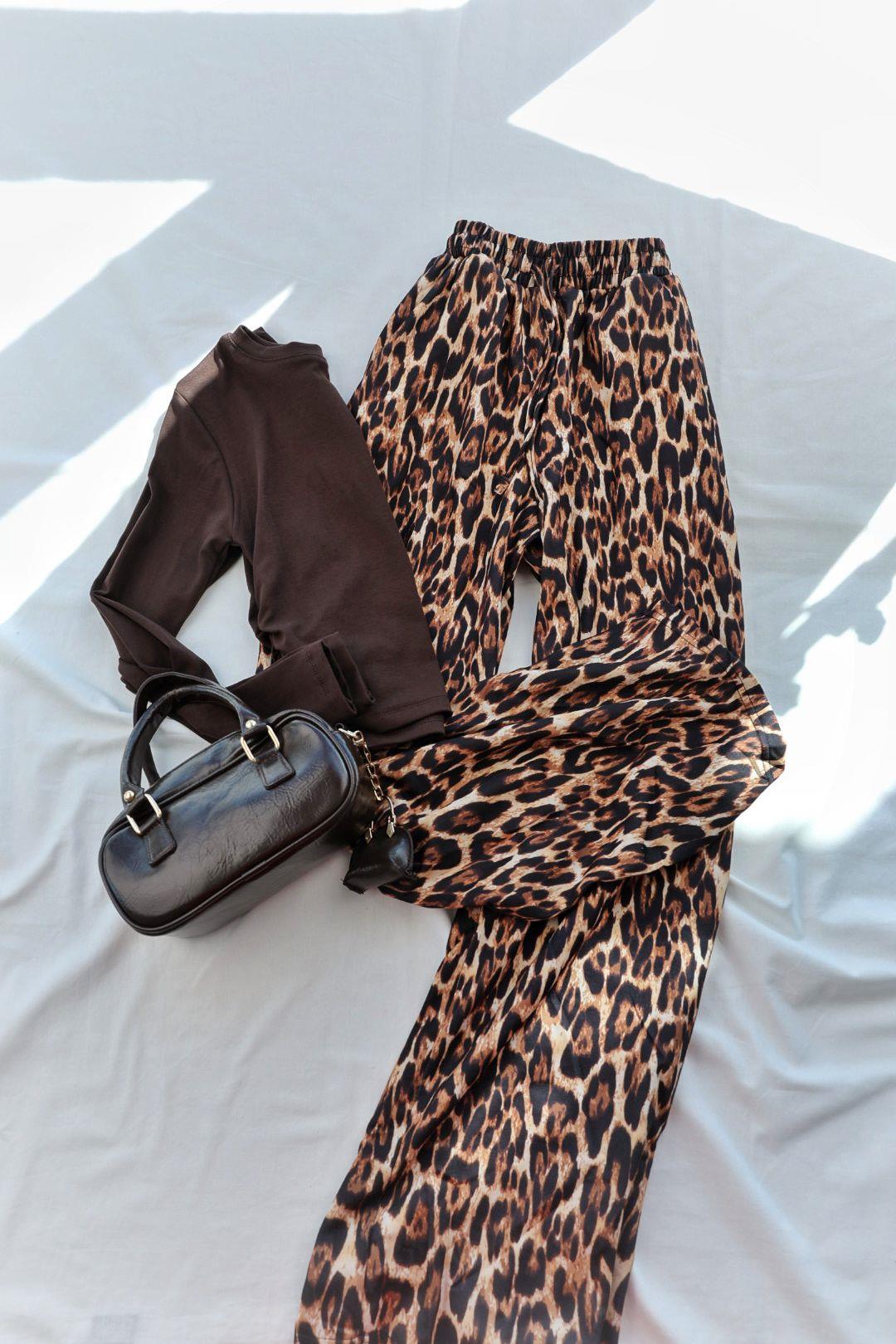 EşofmanCepli Leopar Plazzo Pantolon