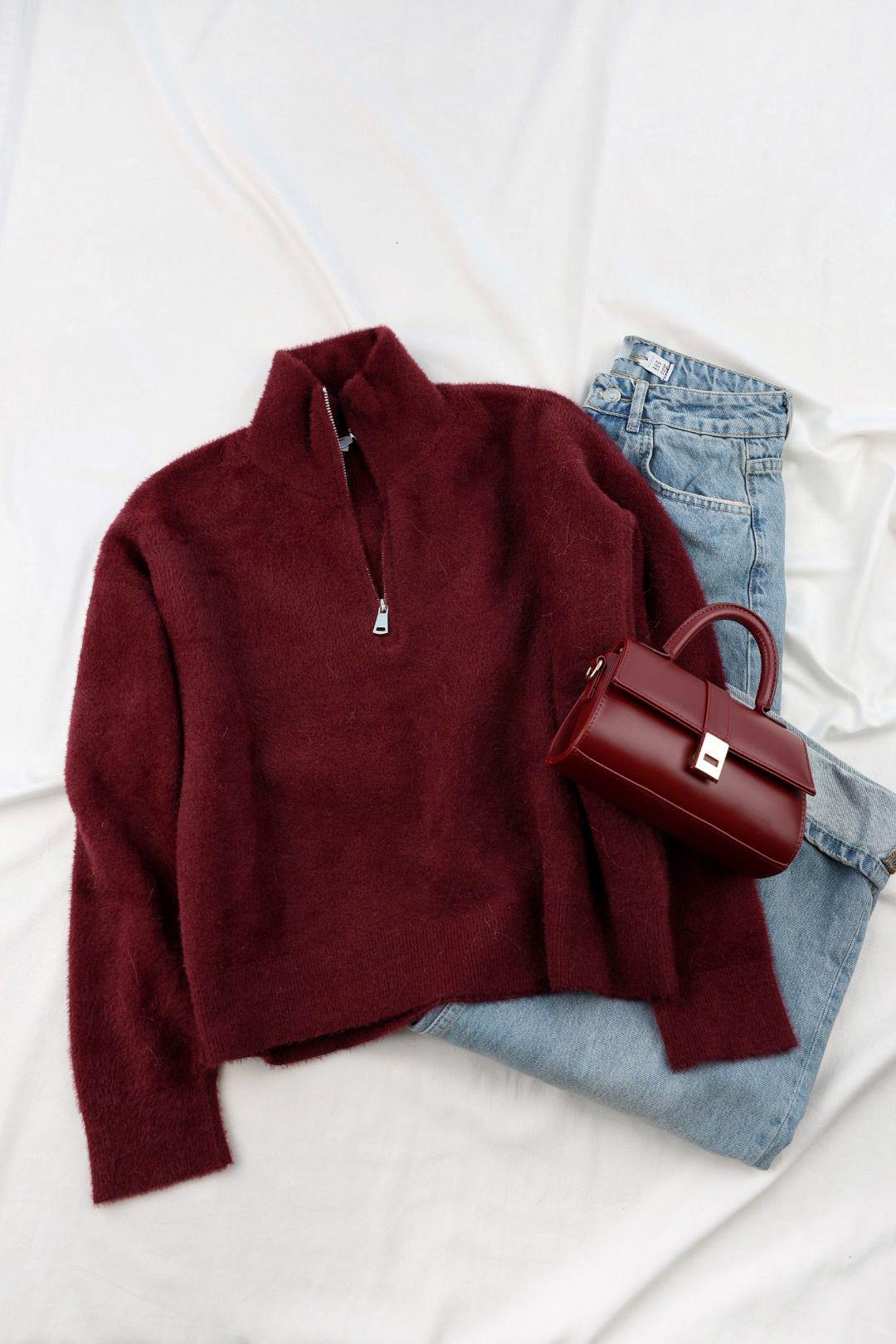 Triko/KazakDik Yaka Fermuarlı Yumoş Kazak