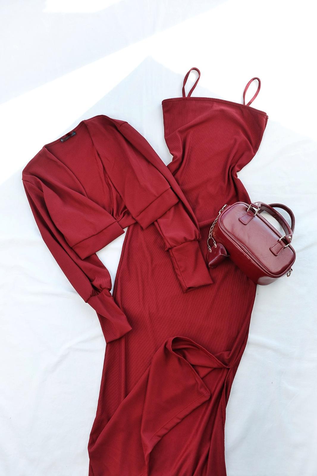 Elbise TakımAskılı Elbise Crop Hırka Takım