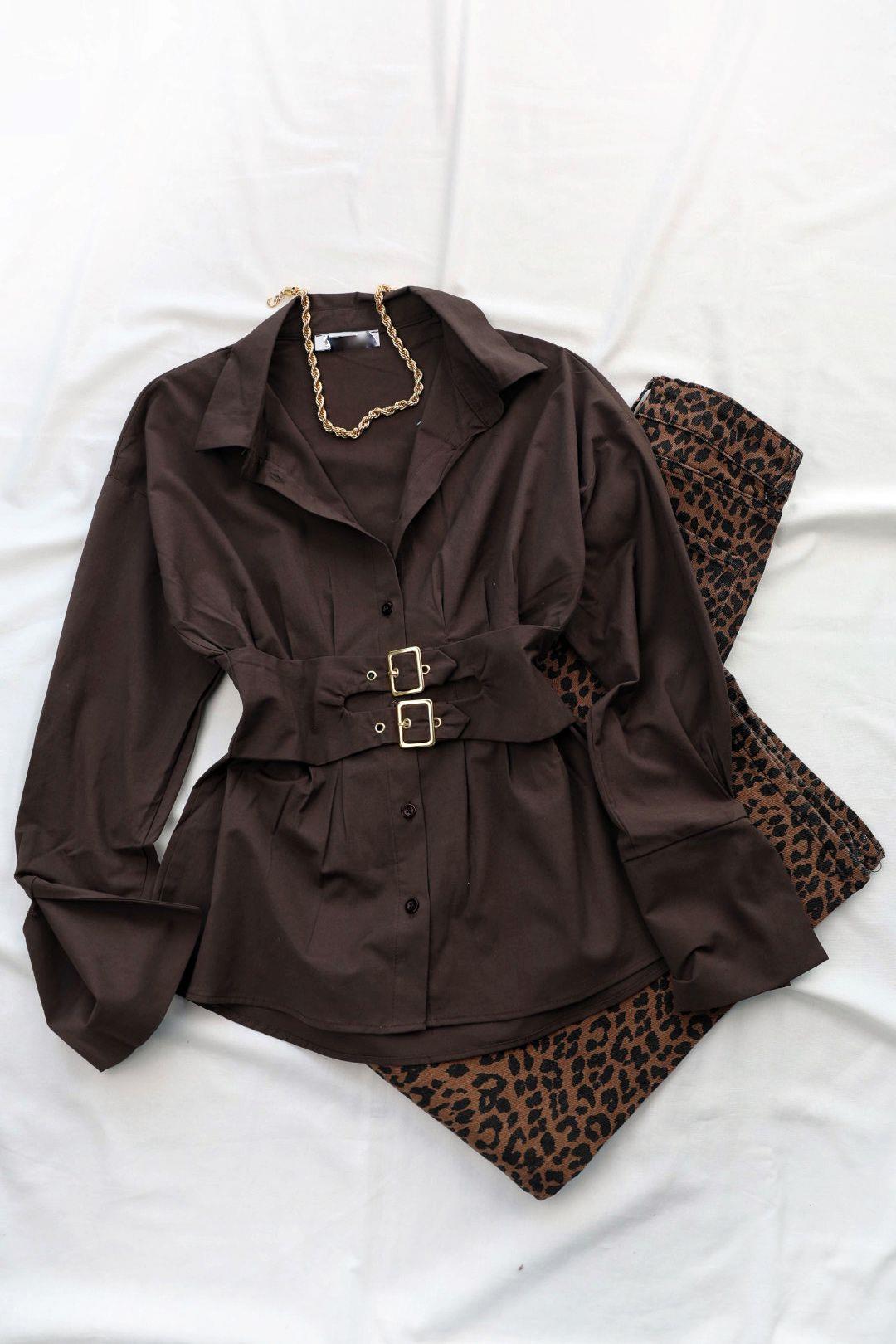 GömlekGeniş Kemerli Poplin Gömlek