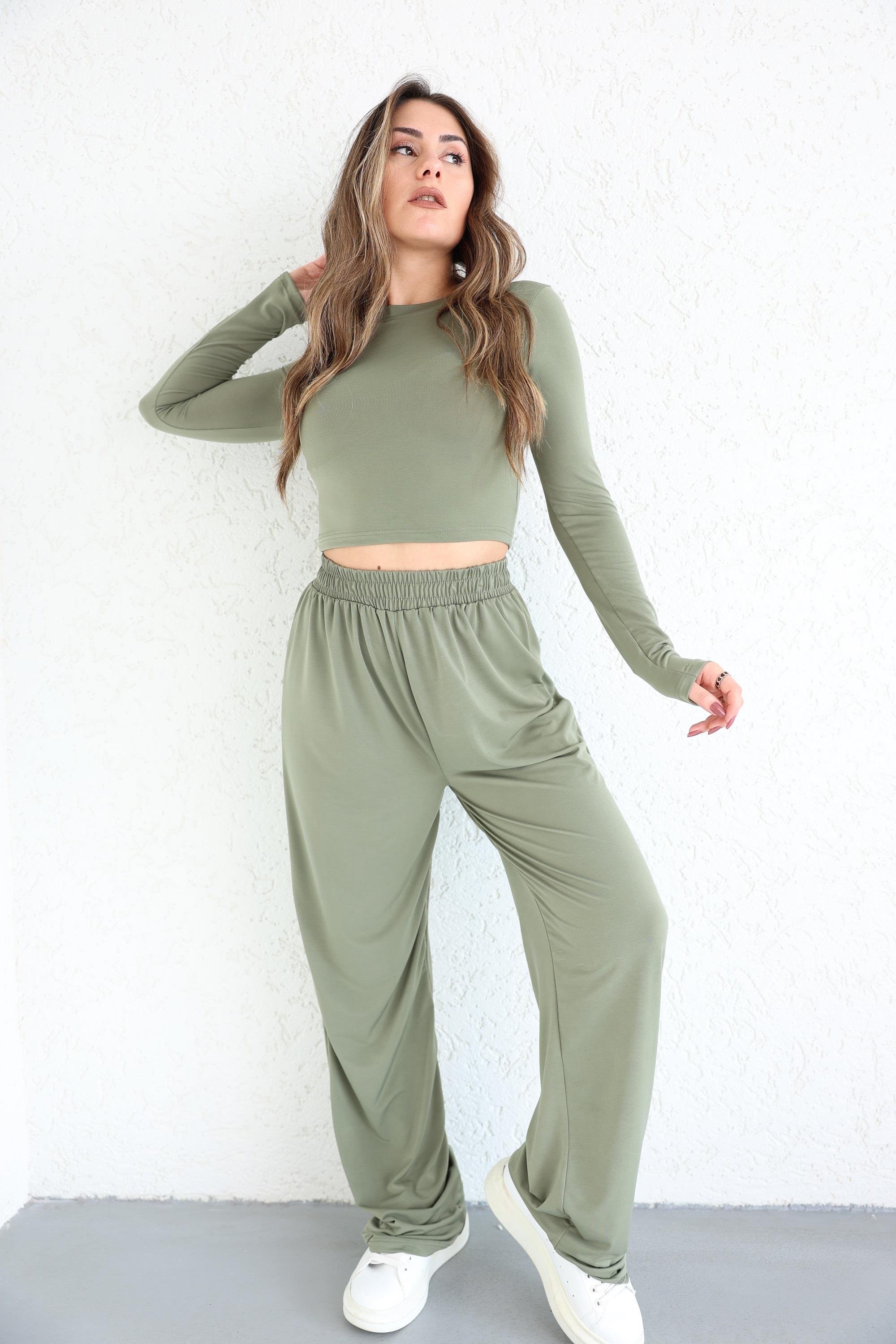 Pantolon TakımBisiklet Yaka Plazzo Pantolon Takım