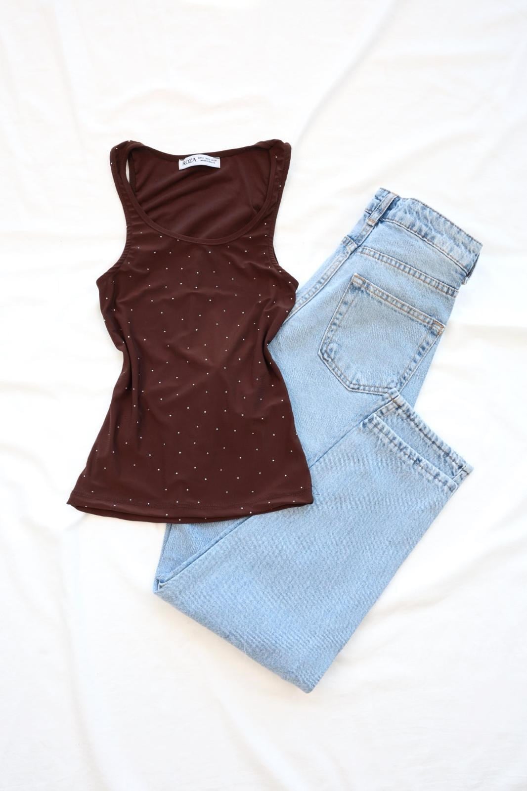 CroptopsKalın Askılı Taşlı Atlet