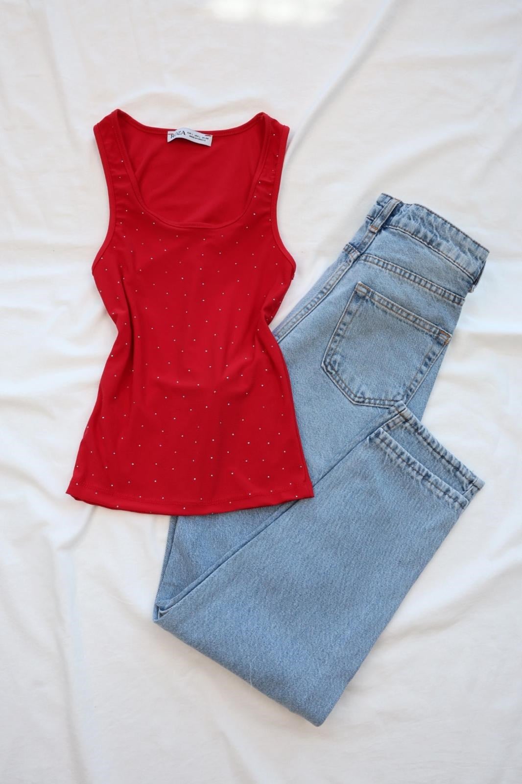 CroptopsKalın Askılı Taşlı Atlet