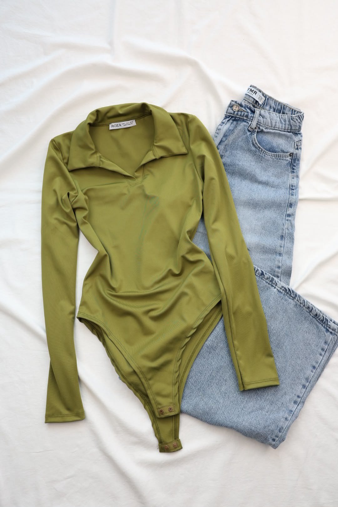 BodysuitPolo Yaka Uzun Kol Bodysuit