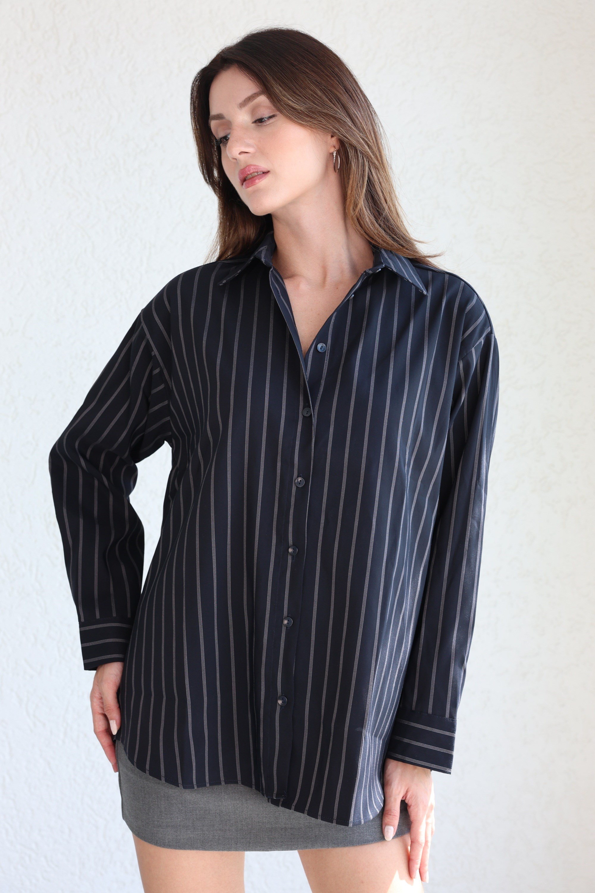 GömlekÇizgili Oversize Gömlek