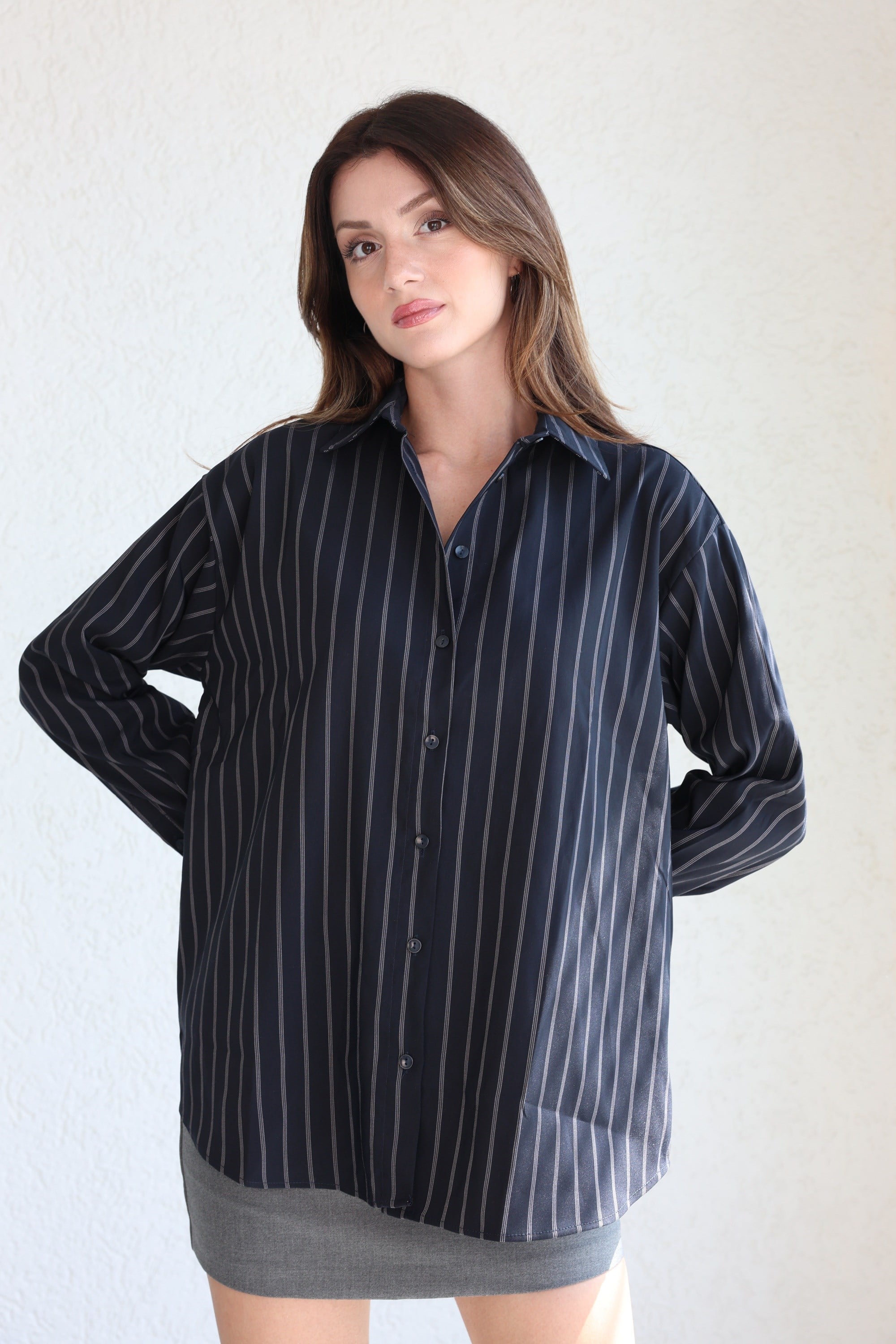 GömlekÇizgili Oversize Gömlek