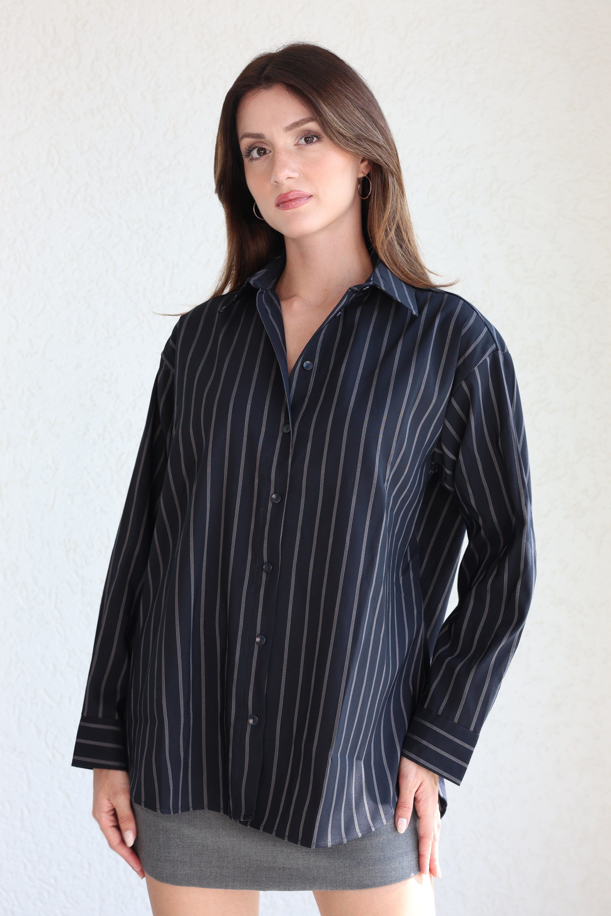 GömlekÇizgili Oversize Gömlek