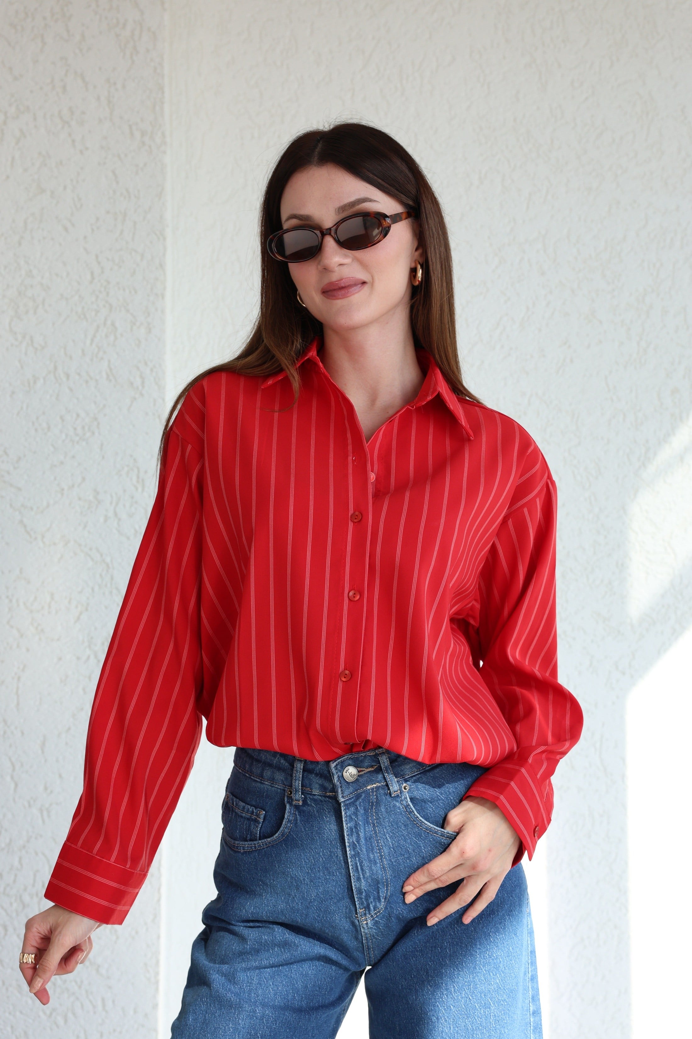 GömlekÇizgili Oversize Gömlek