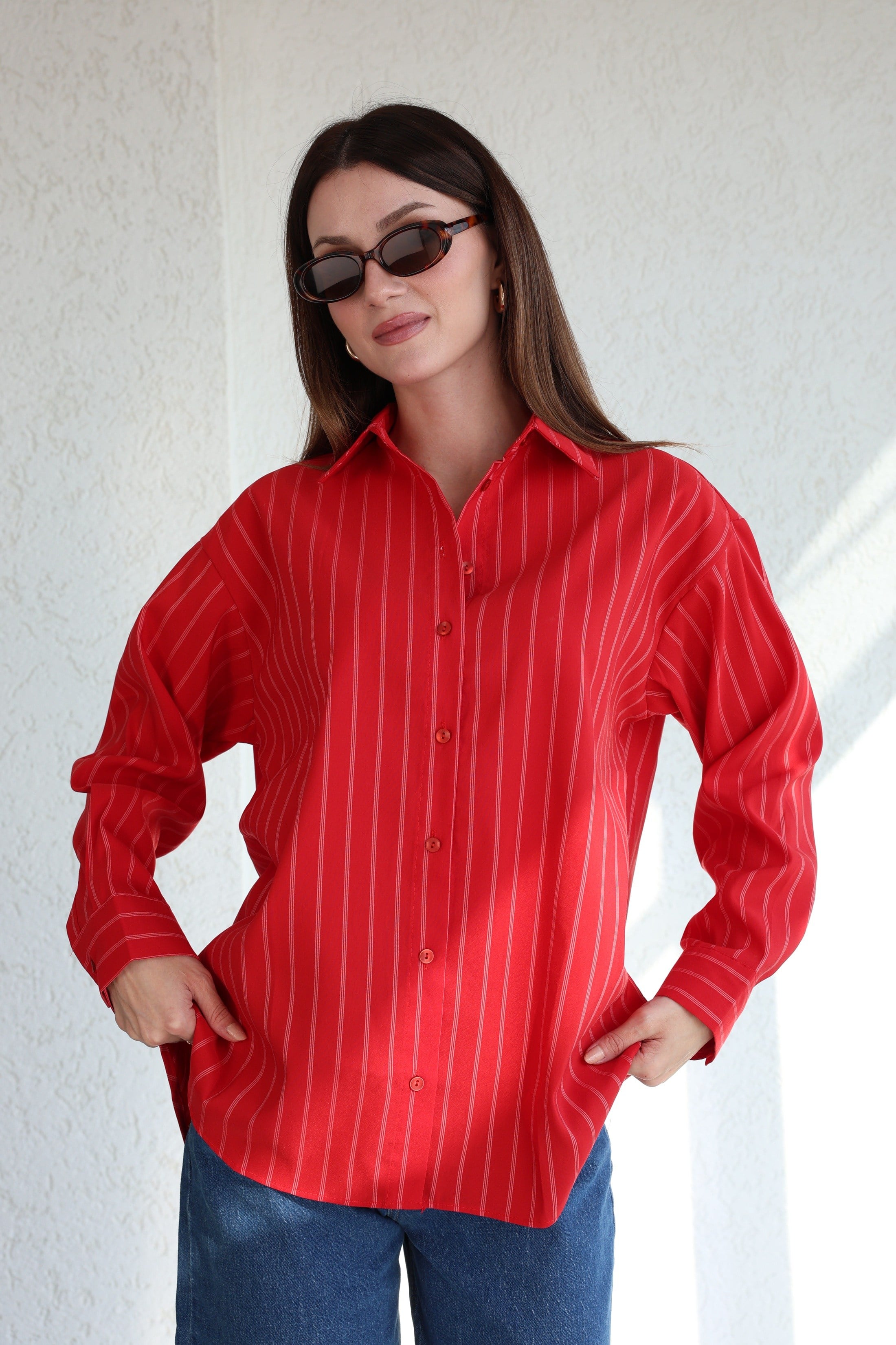 GömlekÇizgili Oversize Gömlek