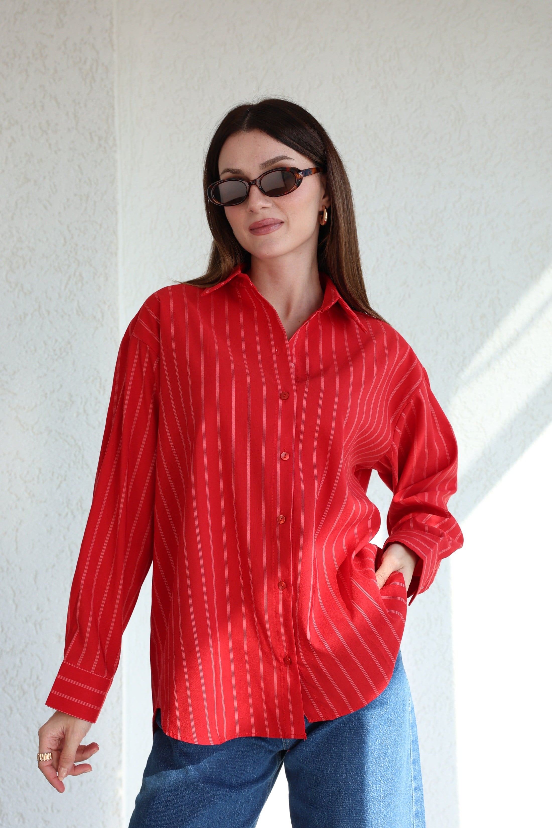 GömlekÇizgili Oversize Gömlek