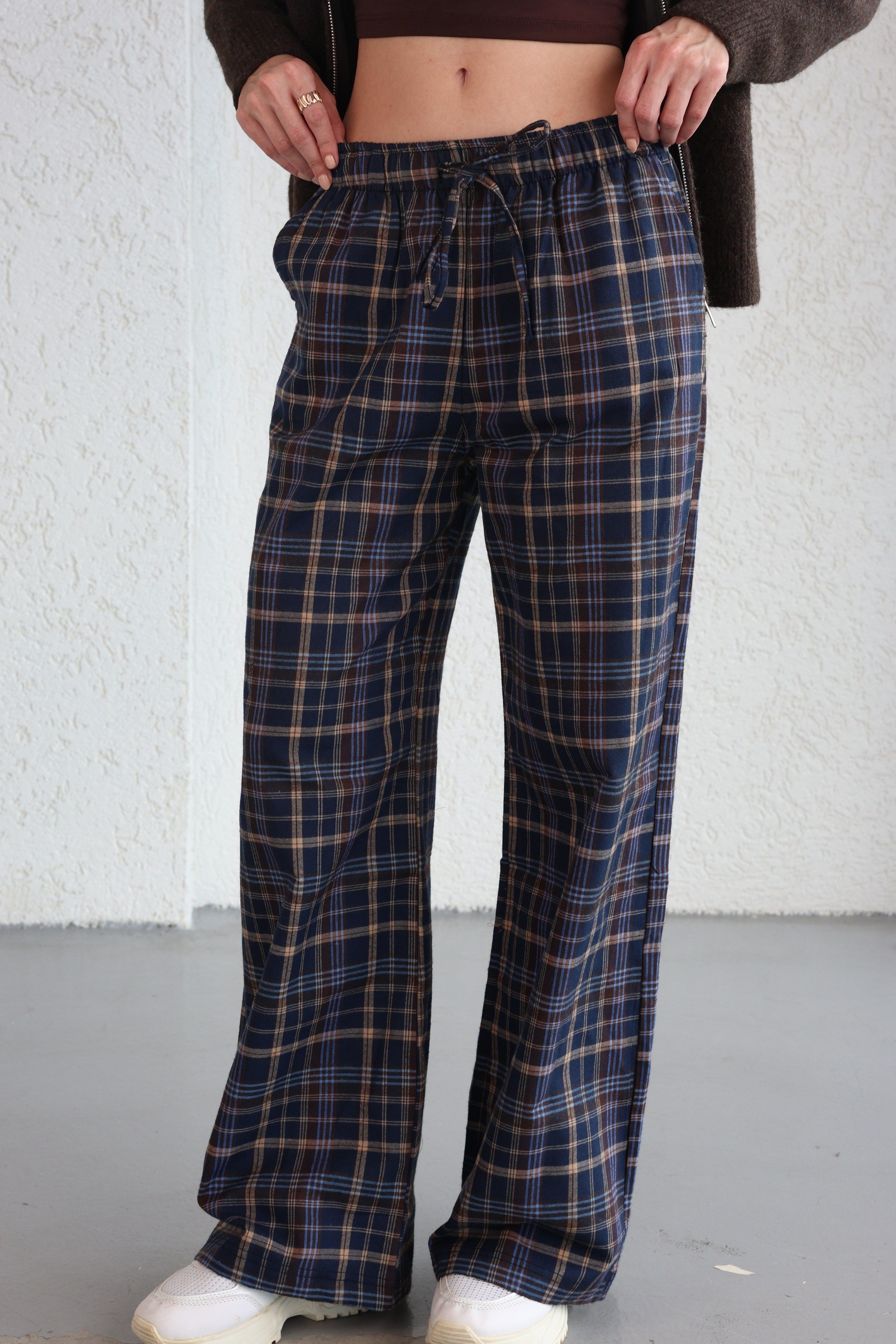 PantolonBel İpli Ekose Bol Pantolon
