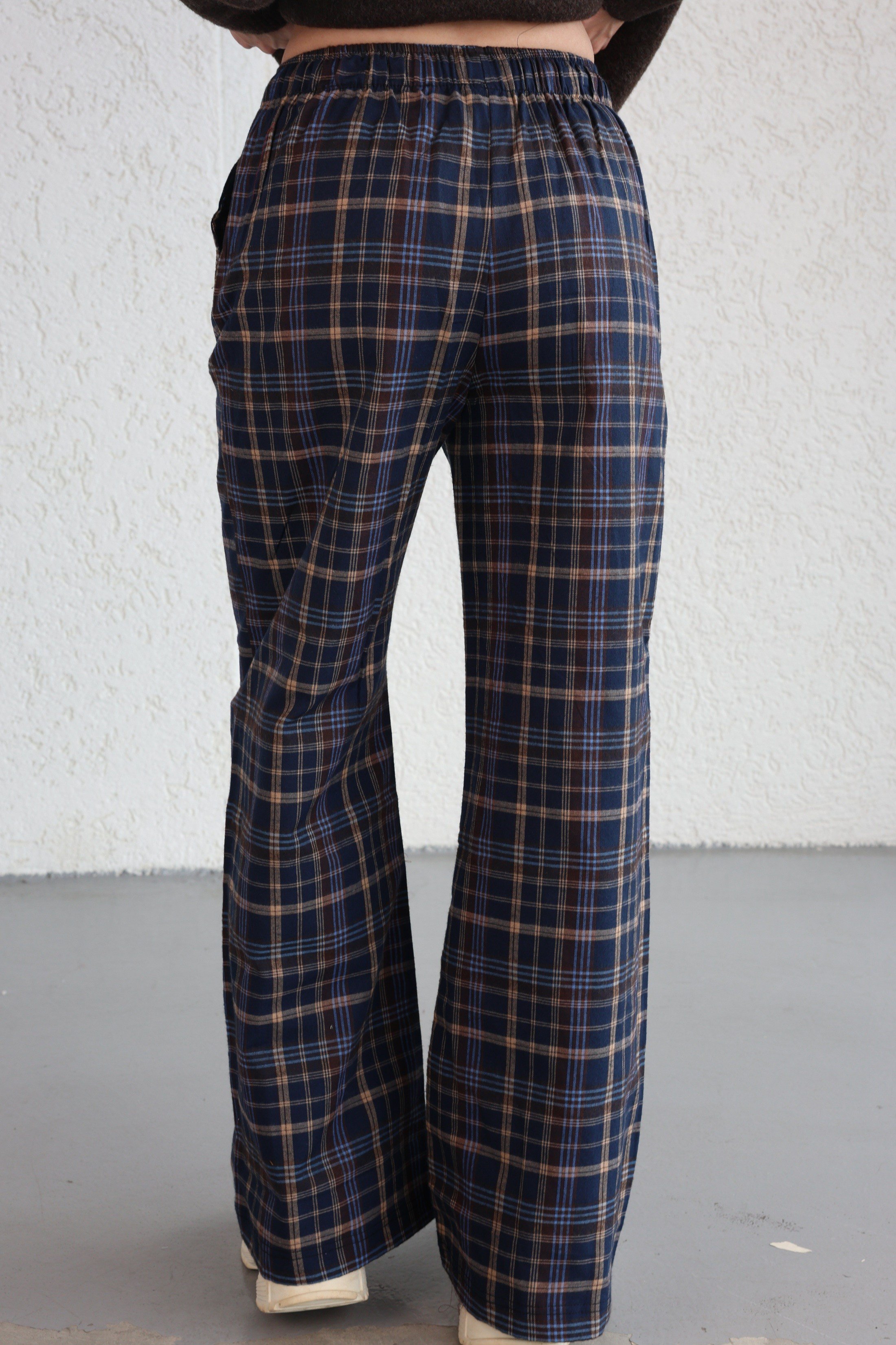 PantolonBel İpli Ekose Bol Pantolon