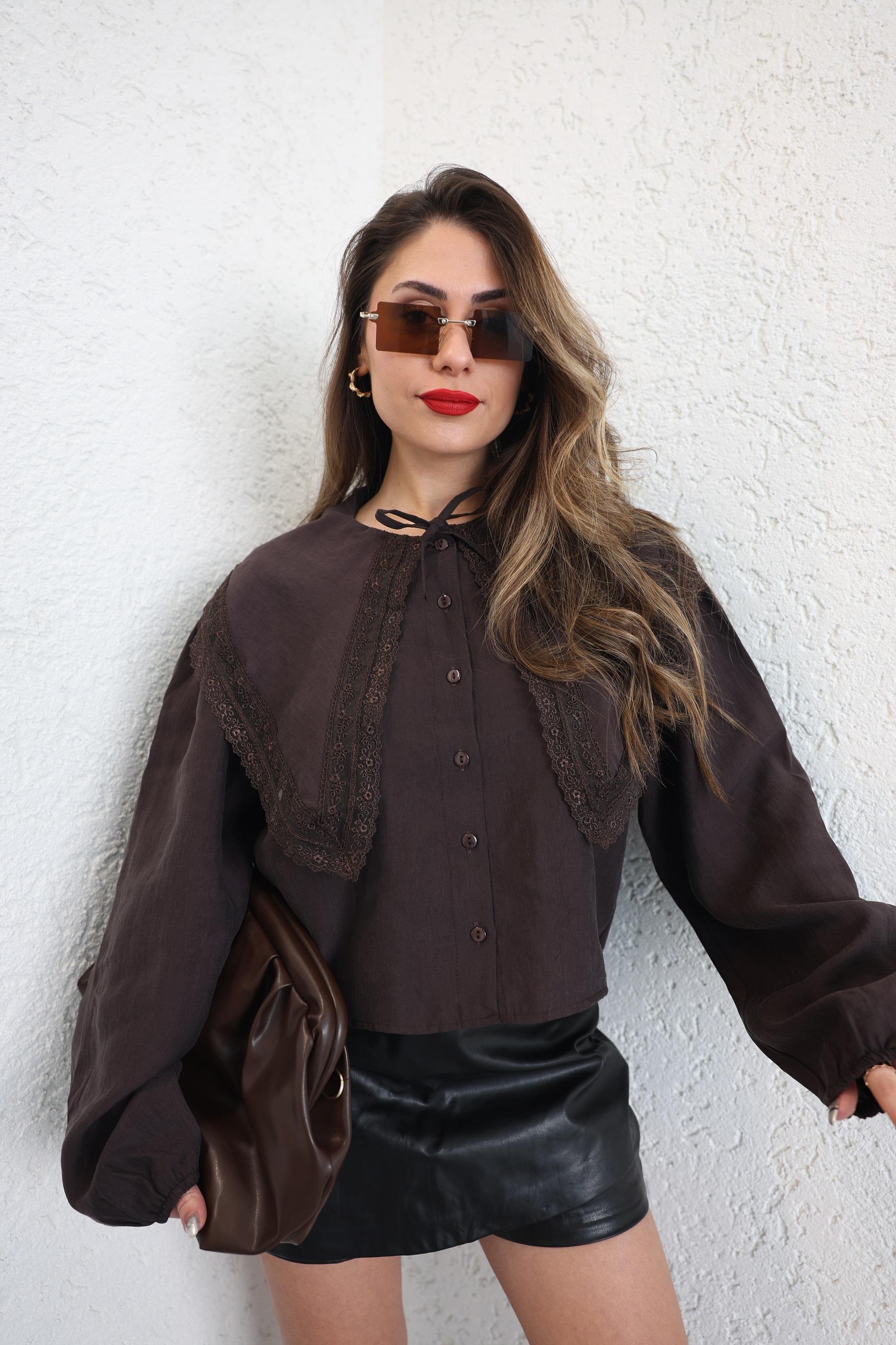 GömlekTesla Yaka Dantelli Gömlek