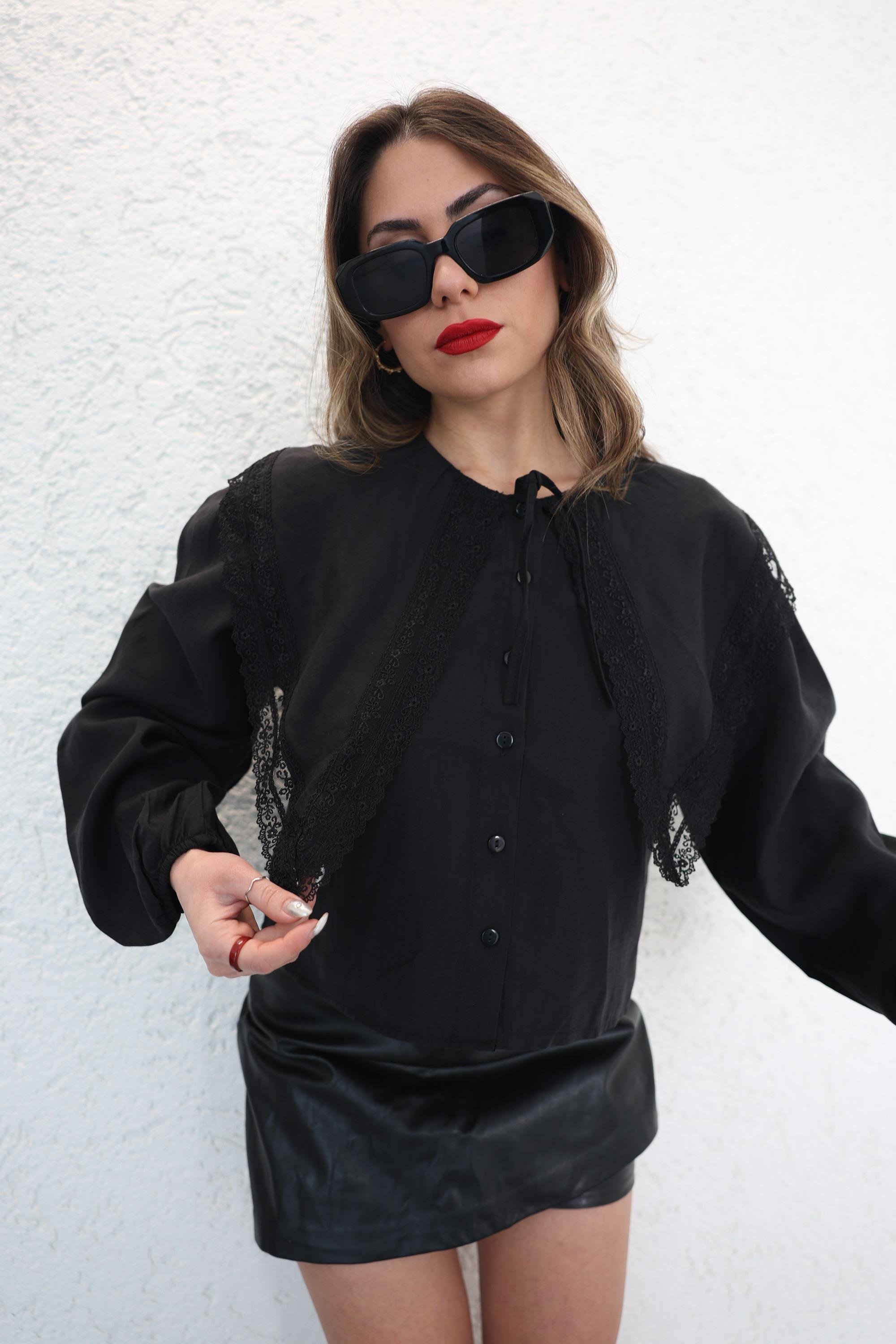 GömlekTesla Yaka Dantelli Gömlek