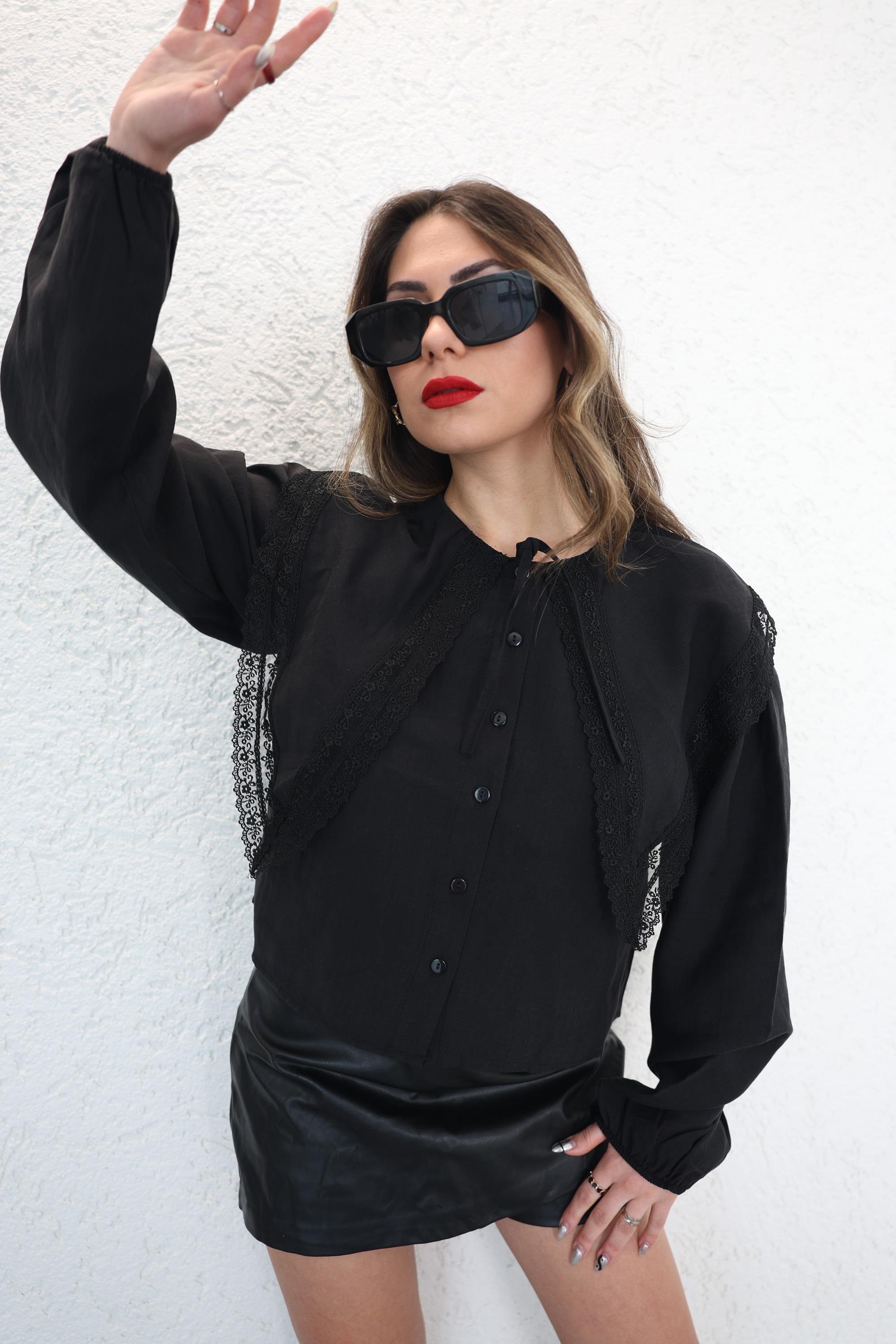 GömlekTesla Yaka Dantelli Gömlek