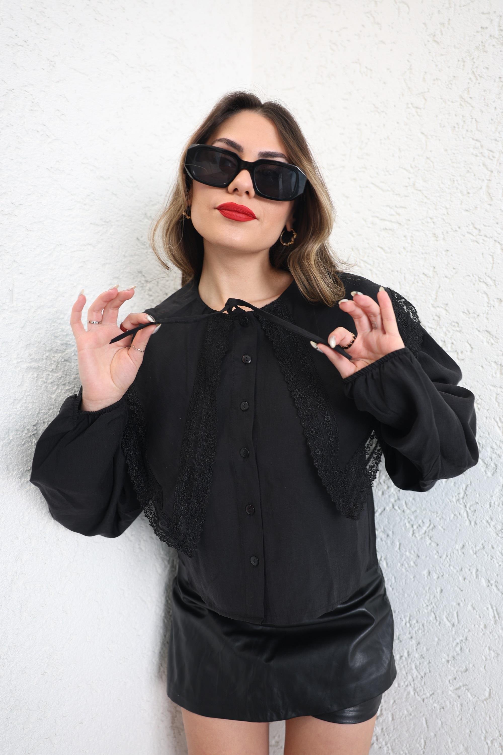 GömlekTesla Yaka Dantelli Gömlek