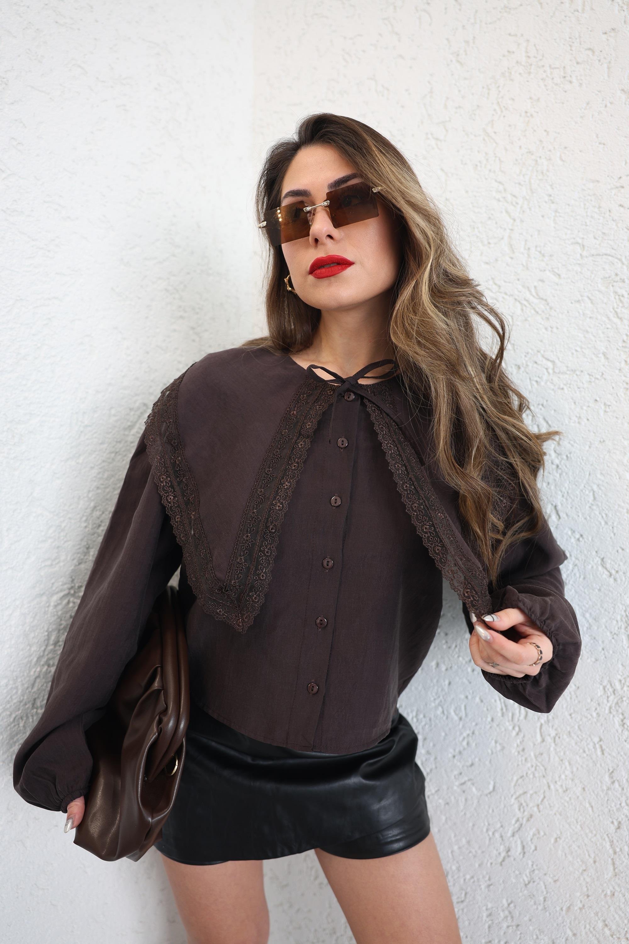 GömlekTesla Yaka Dantelli Gömlek