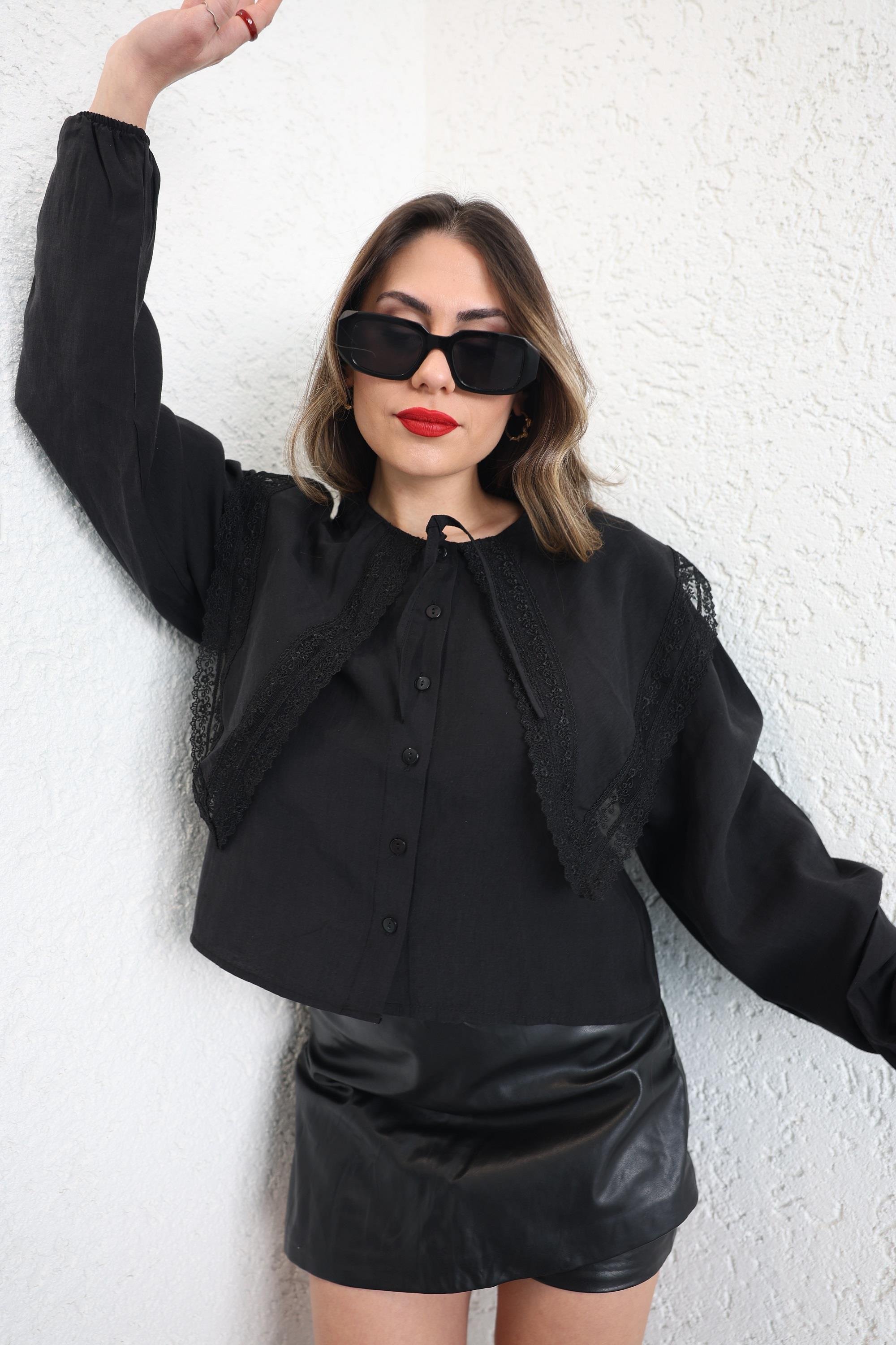 GömlekTesla Yaka Dantelli Gömlek