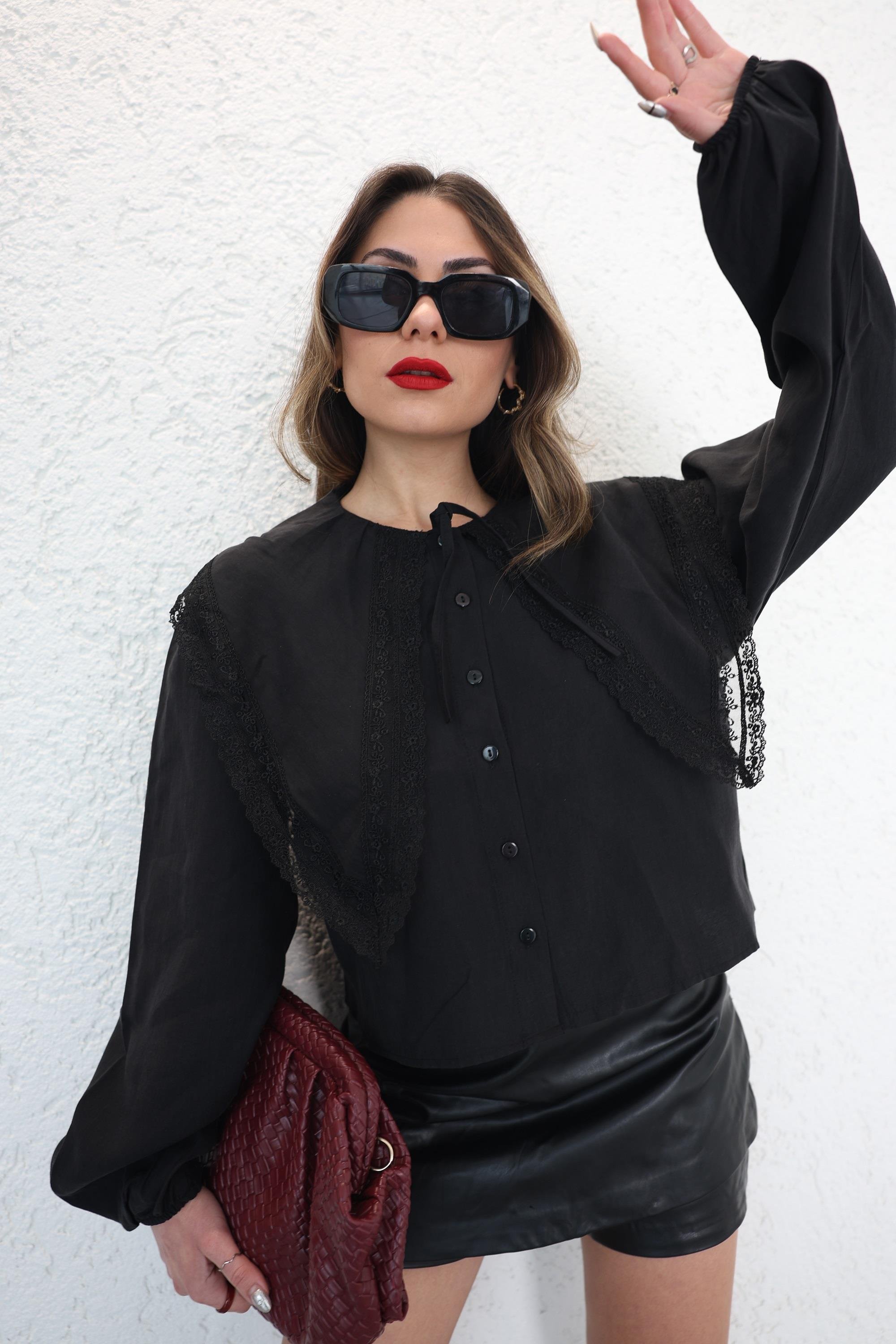 GömlekTesla Yaka Dantelli Gömlek