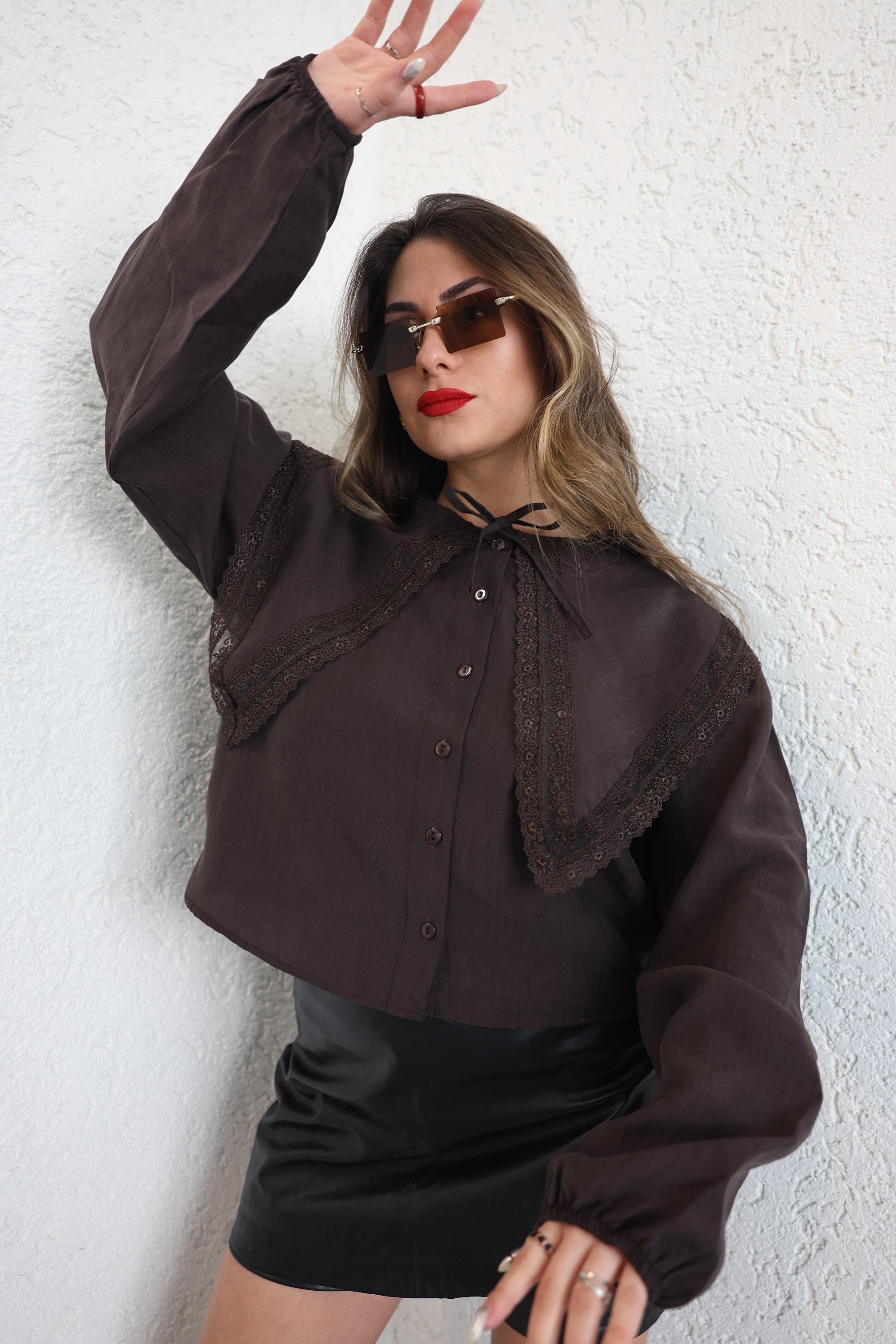 GömlekTesla Yaka Dantelli Gömlek