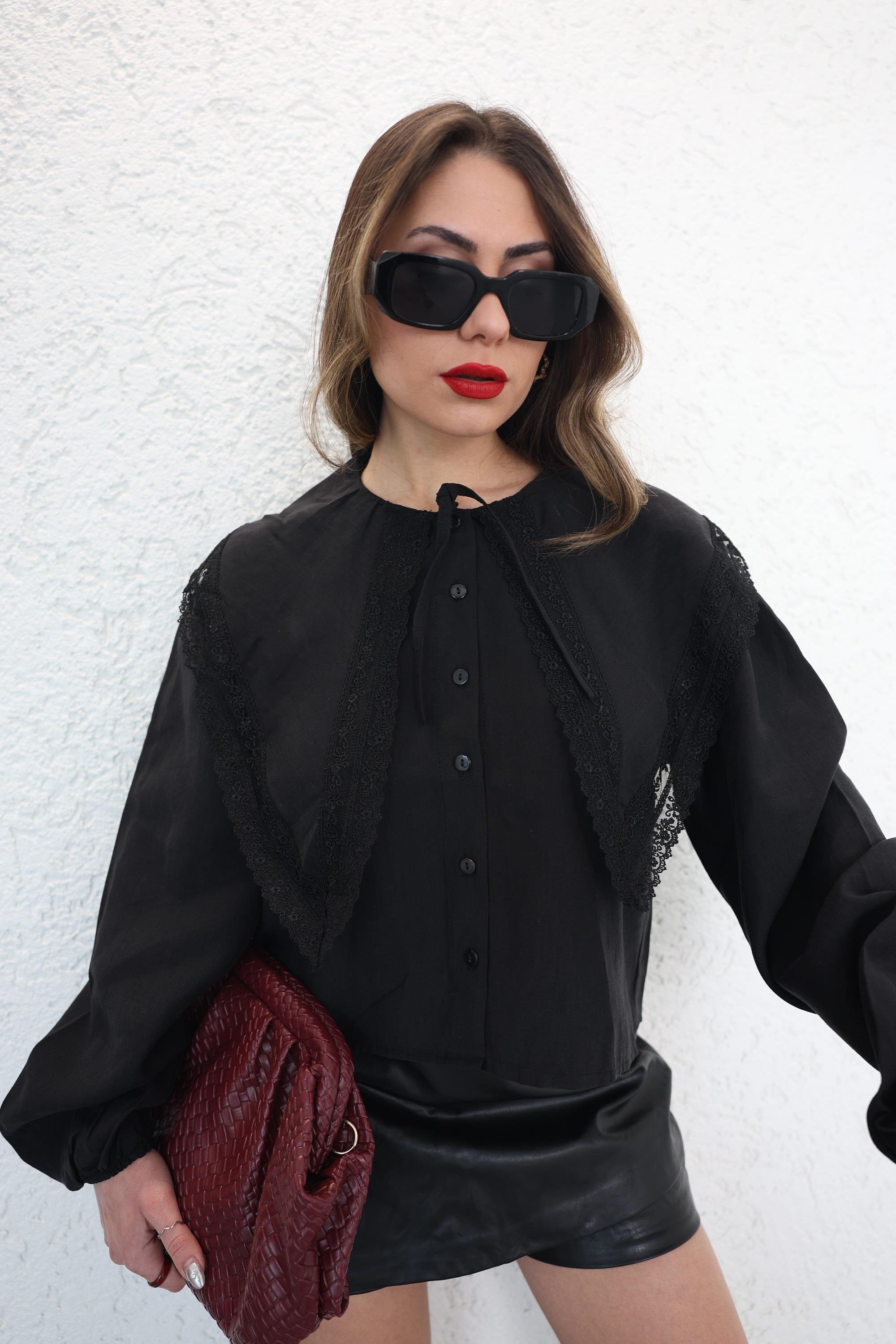 GömlekTesla Yaka Dantelli Gömlek