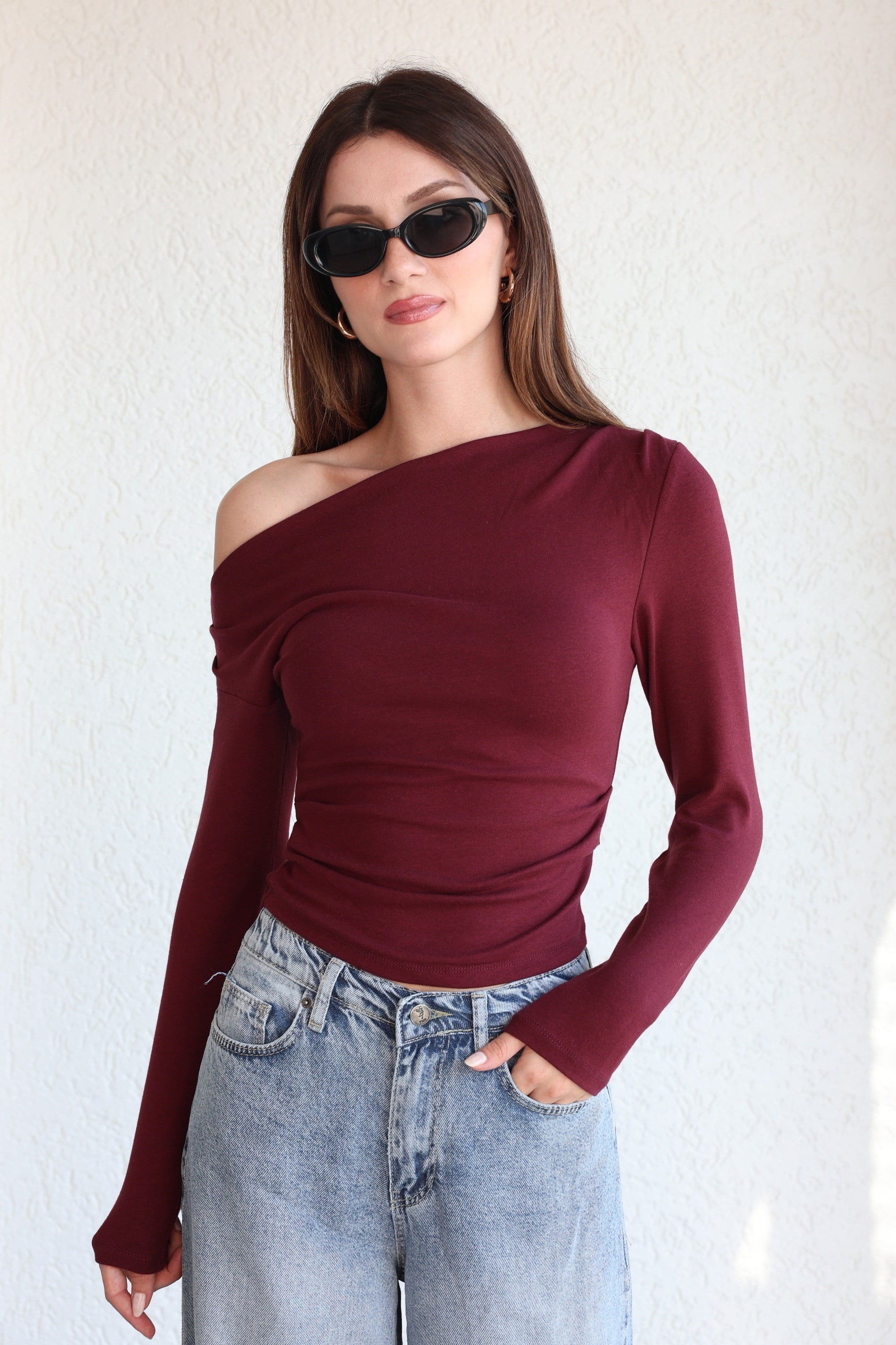 KategorisizModal Yan Drape Kayık Yaka Bluz
