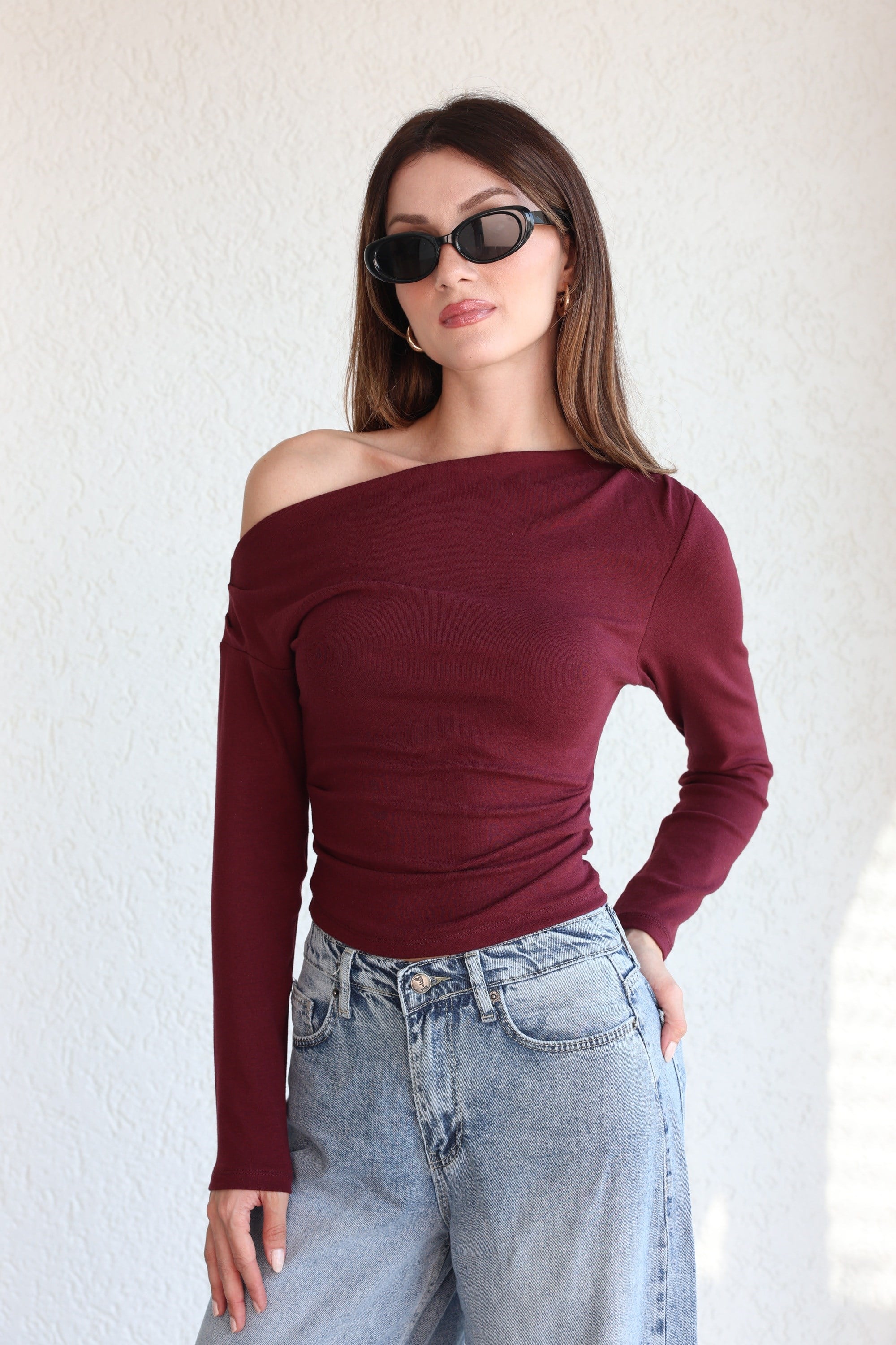 KategorisizModal Yan Drape Kayık Yaka Bluz