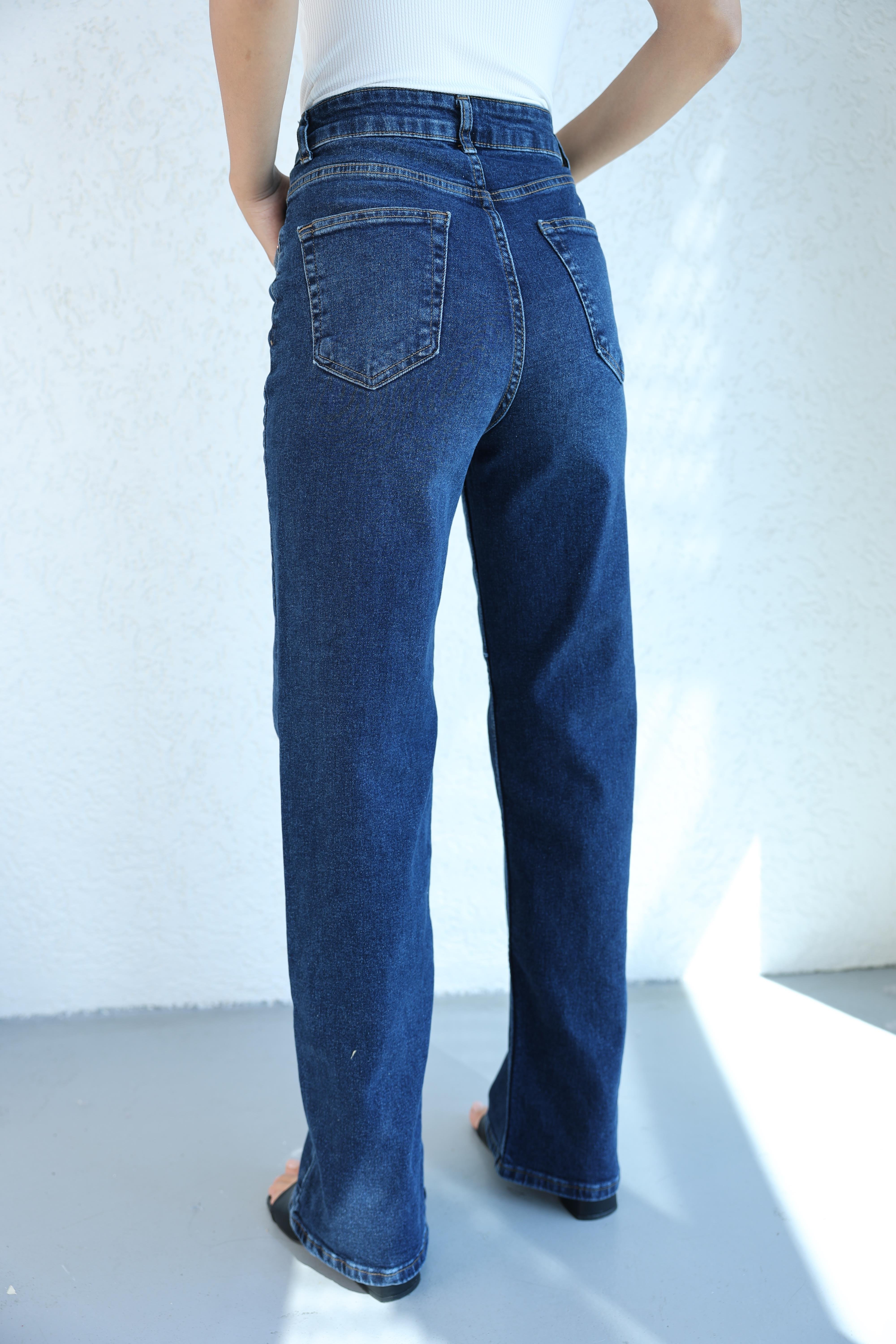 Jean/KotLikralı Dökümlü Plazzo Jean