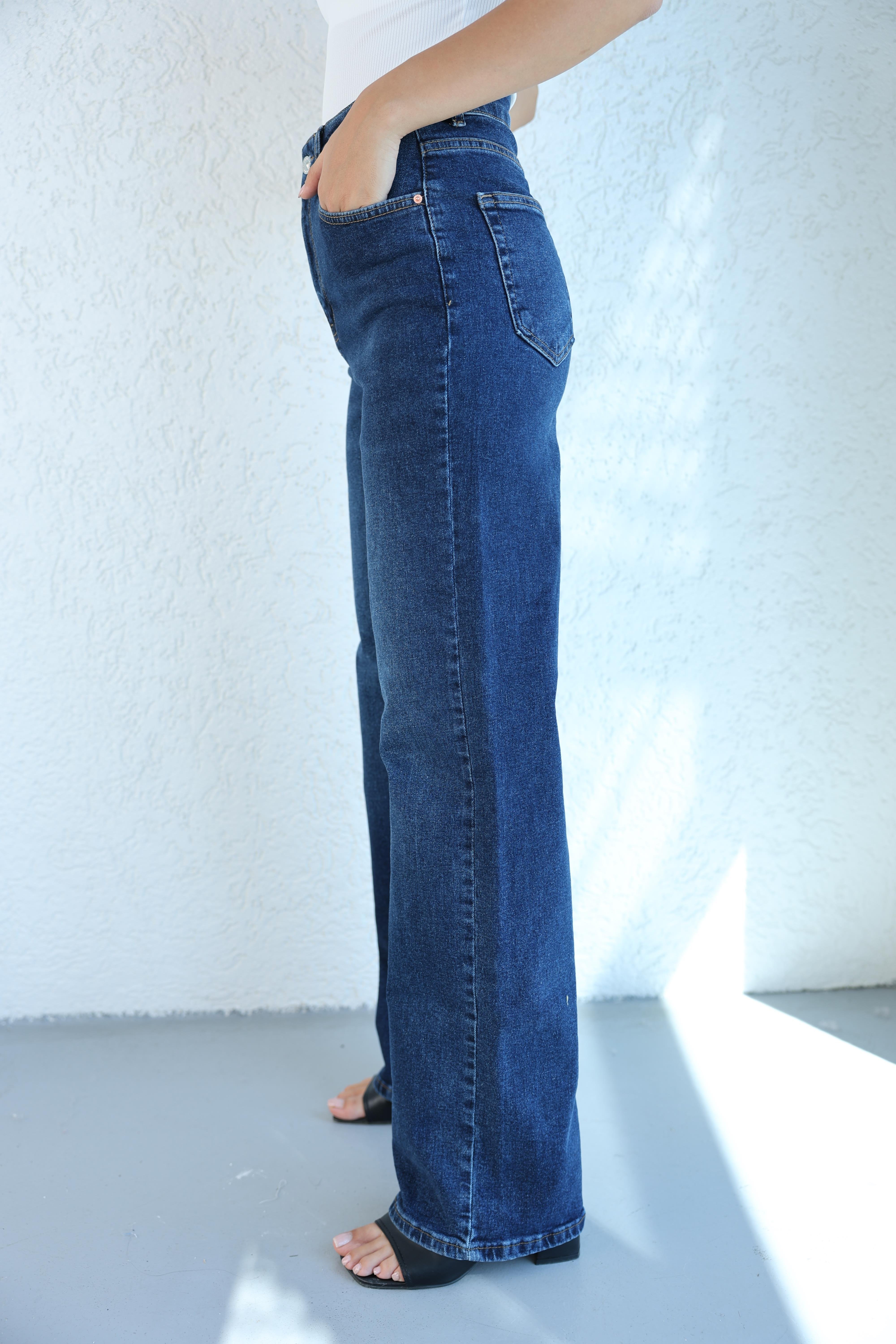 Jean/KotLikralı Dökümlü Plazzo Jean