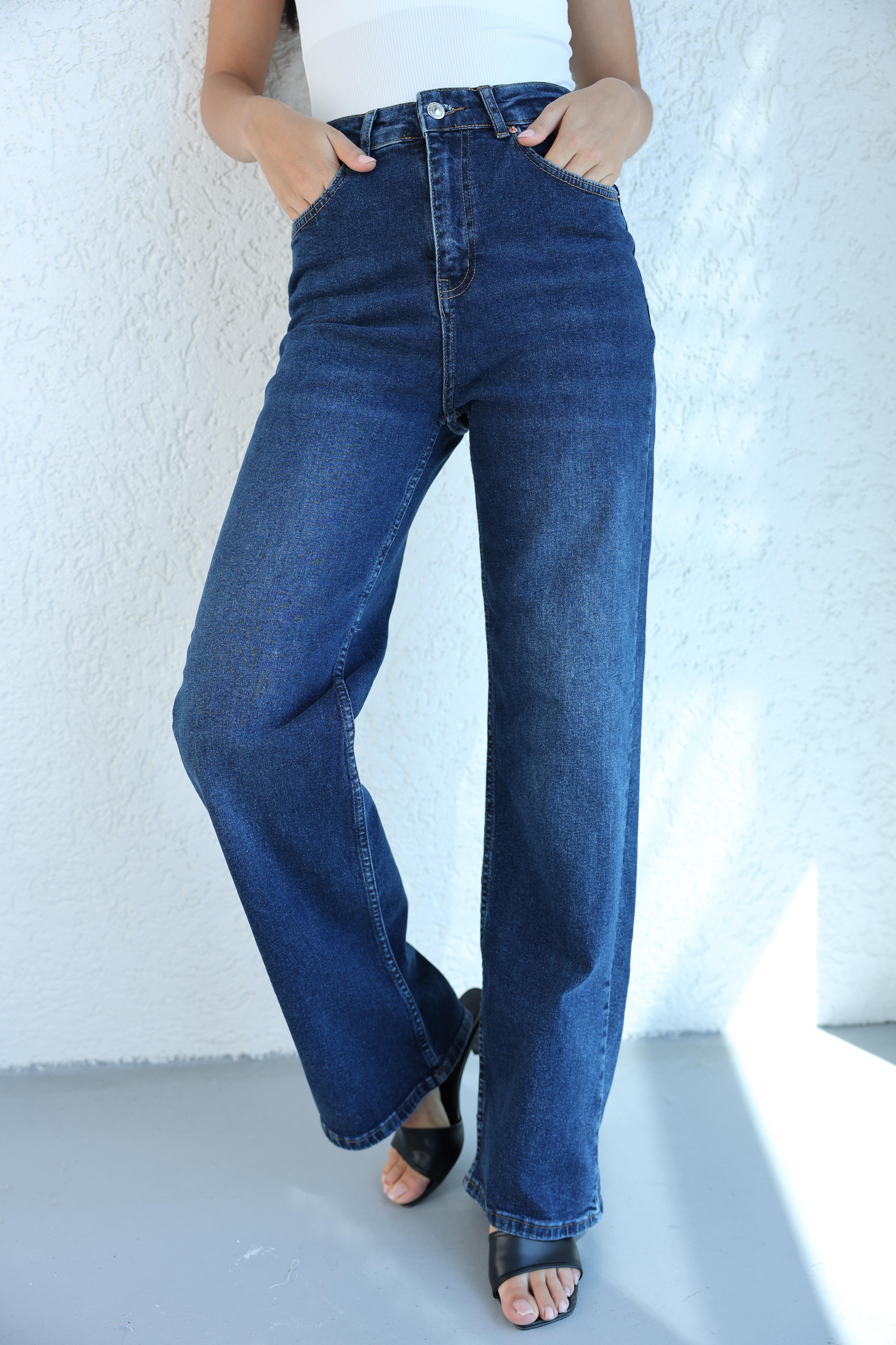 Jean/KotLikralı Dökümlü Plazzo Jean