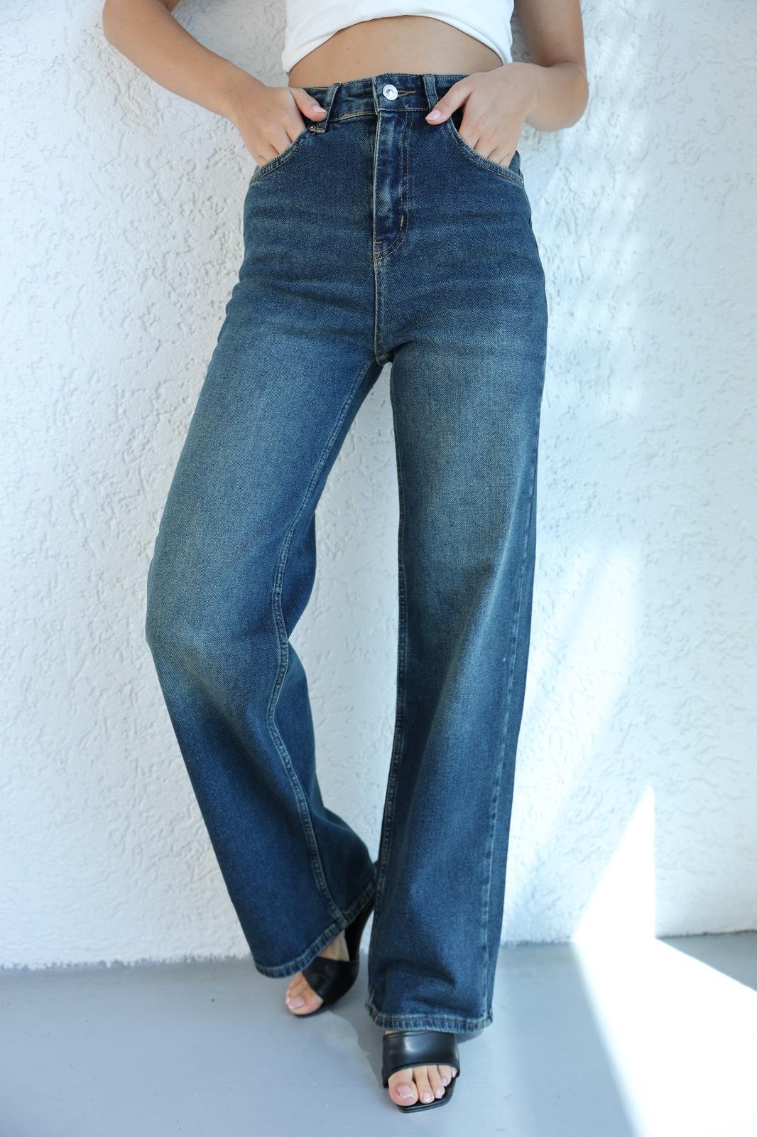 Jean/KotLikralı Dökümlü Plazzo Jean