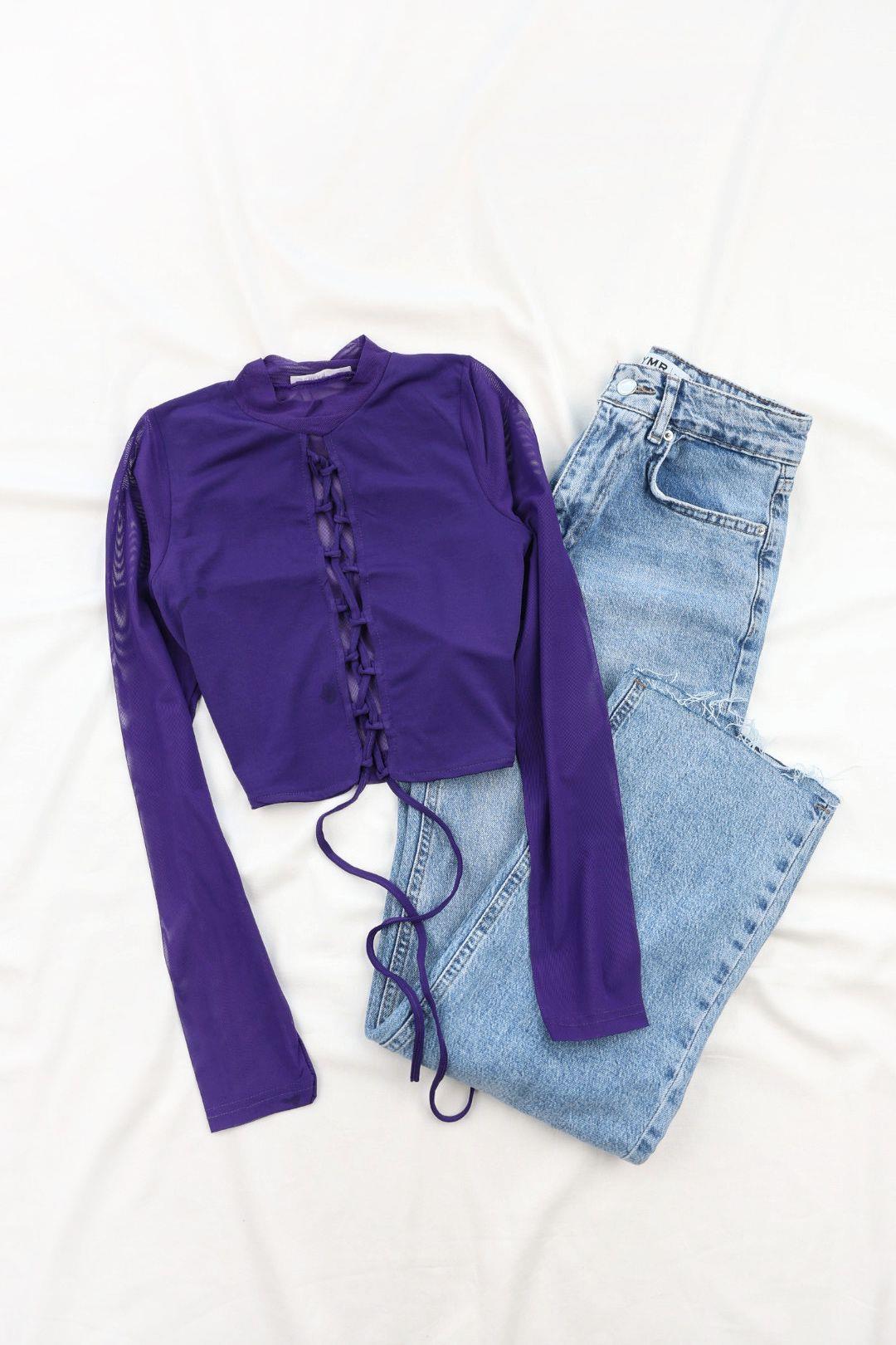 CroptopsÖn Çapraz Kolları Tül Bluz