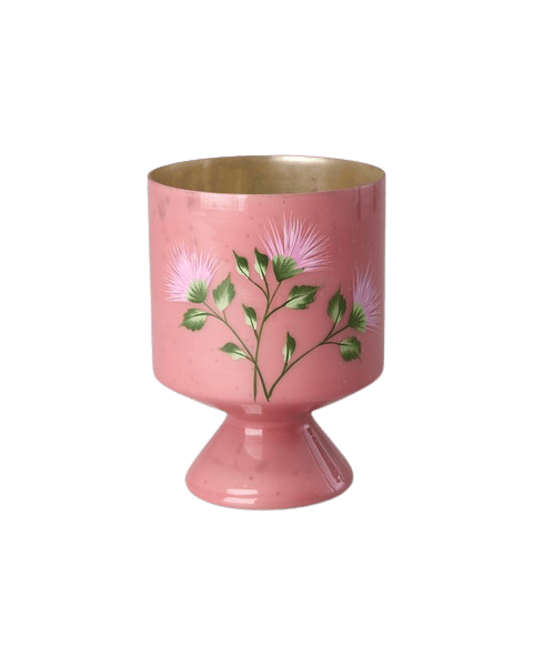 El Yapımı Cam Saksı - Pembe Çiçek