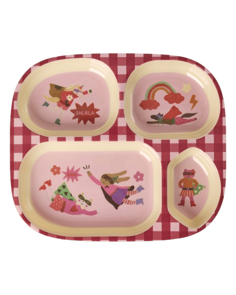 Melamin 4 Bölmeli Mama Tabağı - Pembe Kahraman