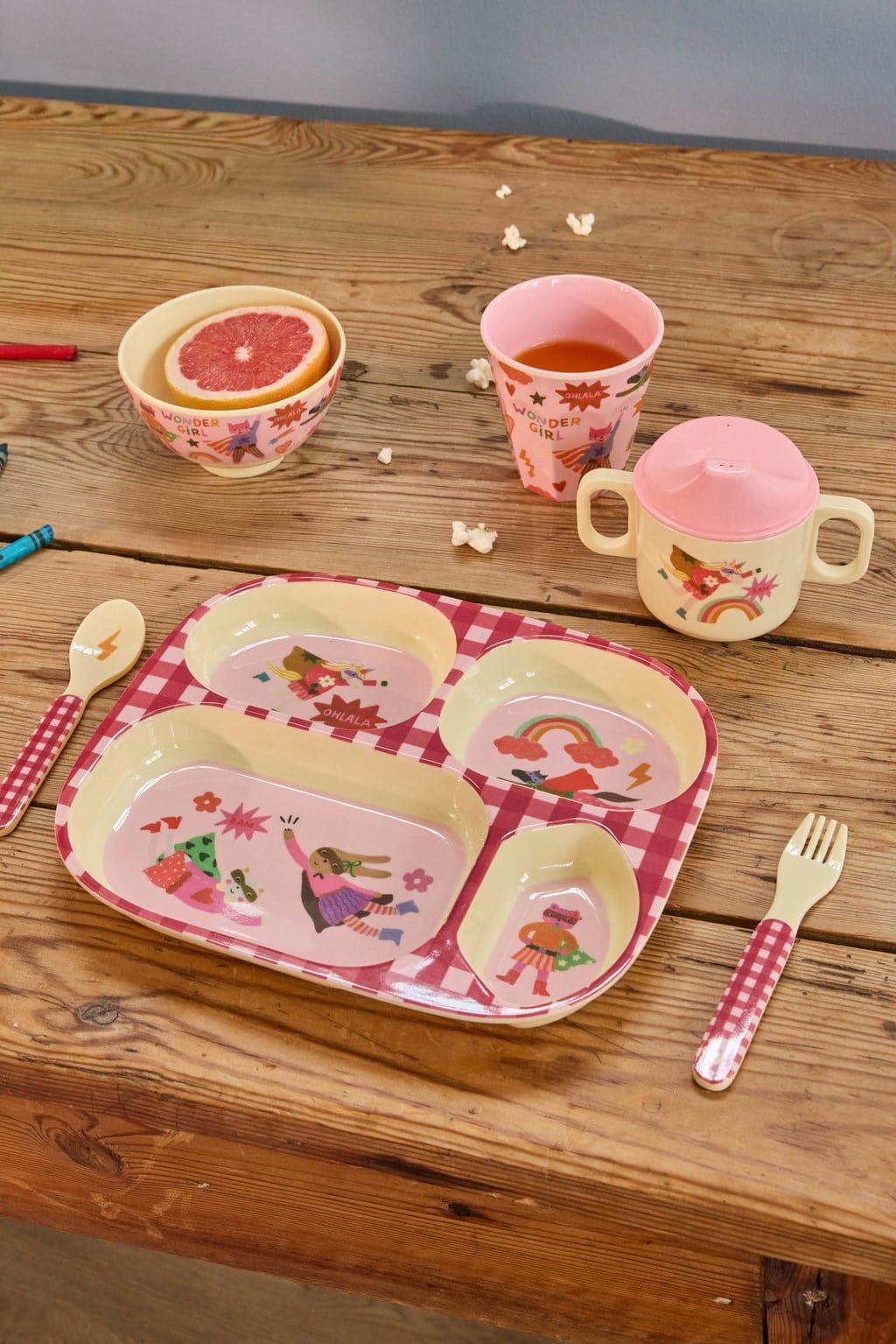 Melamin 4 Bölmeli Mama Tabağı - Pembe Kahraman