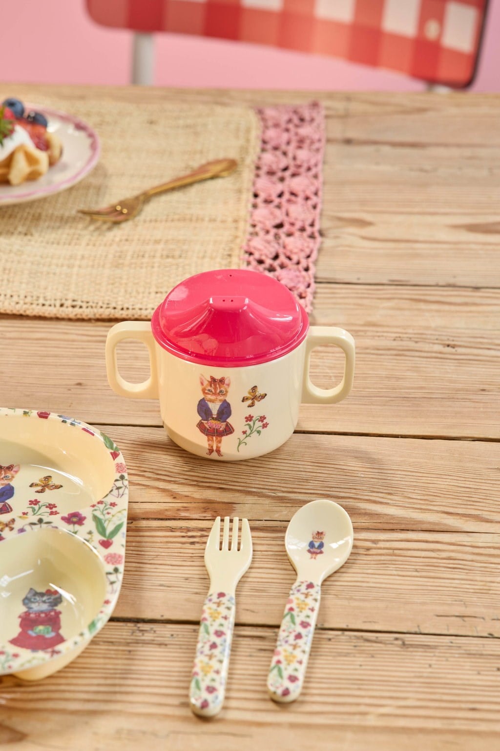 Melamin Çocuk Yemek Seti - Pembe Natalie 