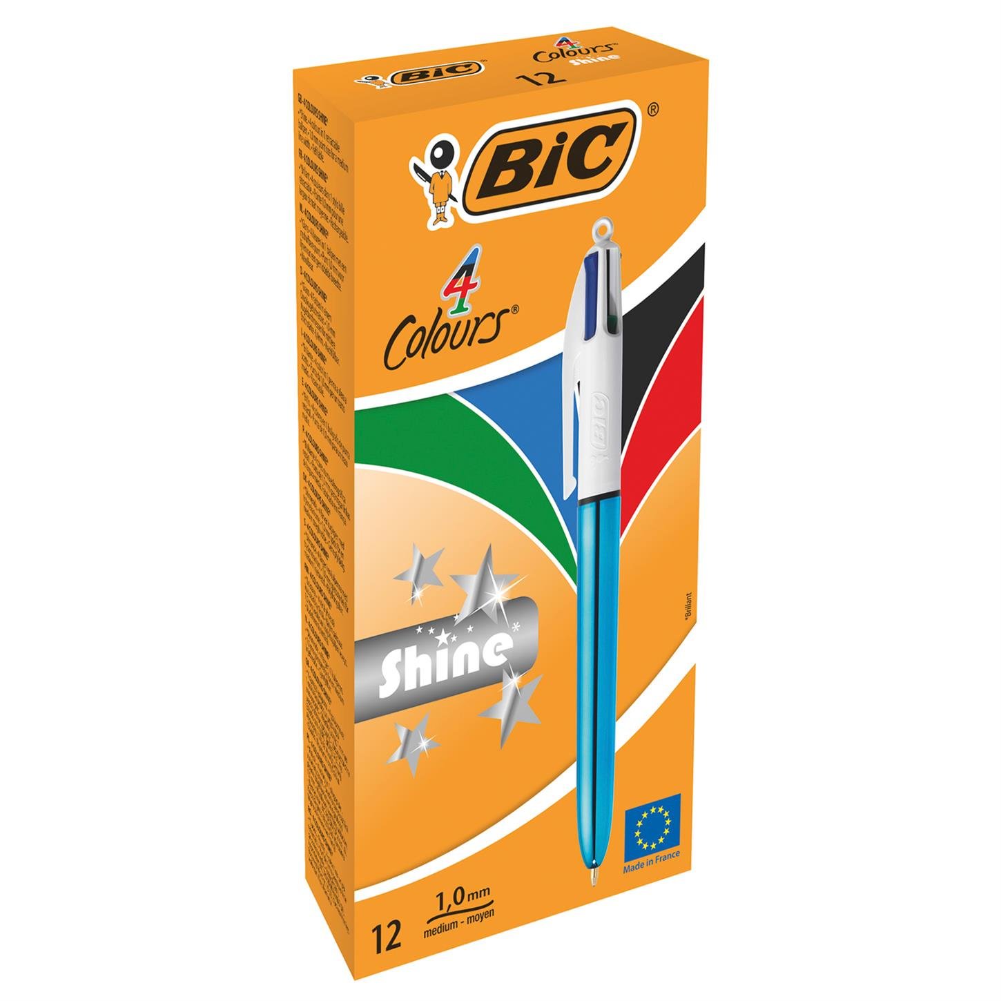 Bic 4 Colours Shine Tükenmez Kalem Mekanizmalı  4 Renkli 12li Kutu Mavi Gövde